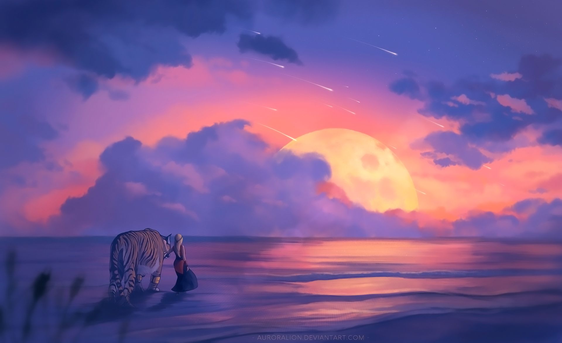 sunset, landscape, tiger, fantasy Ultrawide Wallpapers