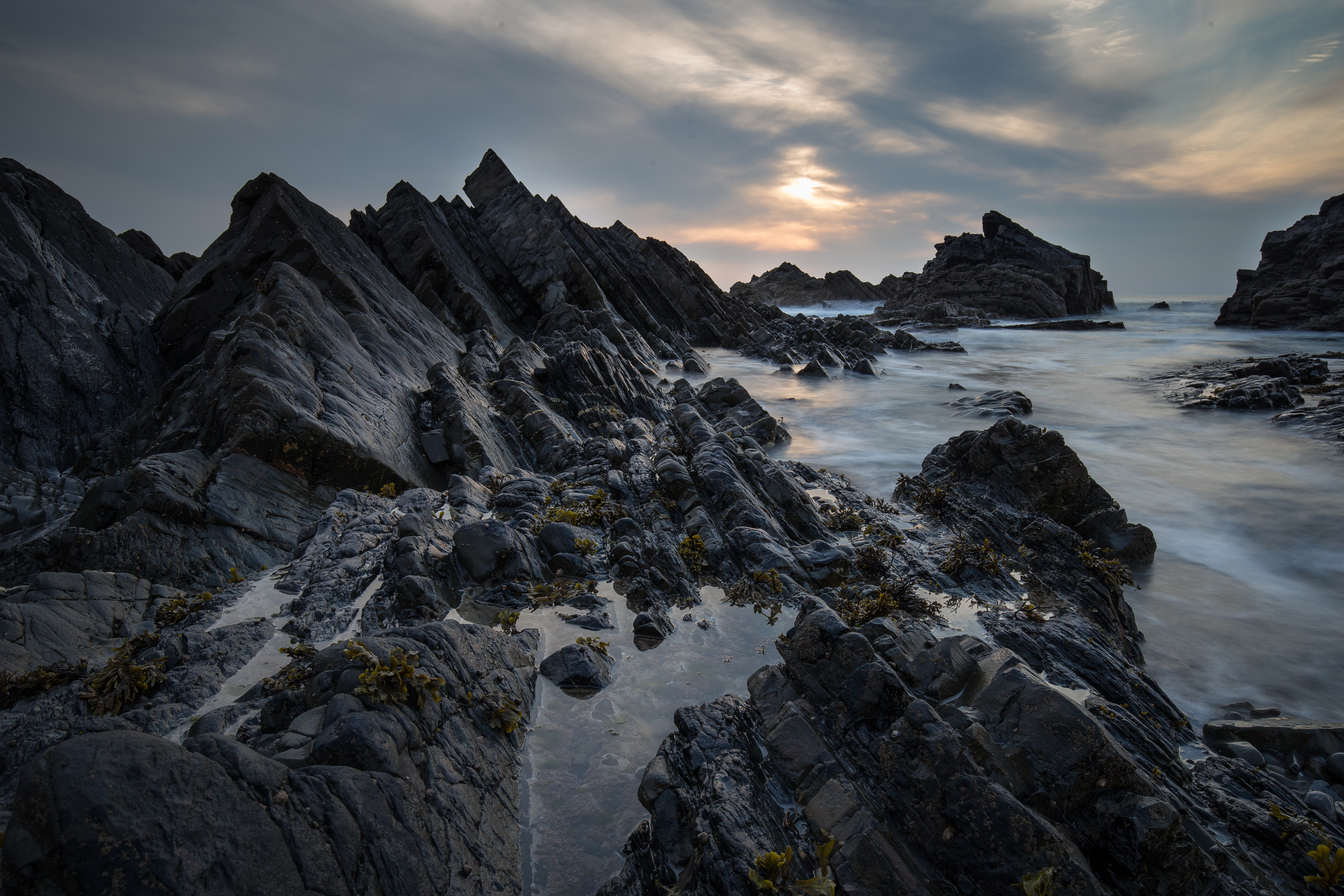 landscape, nature, sunset, sea, rocks, coast cellphone