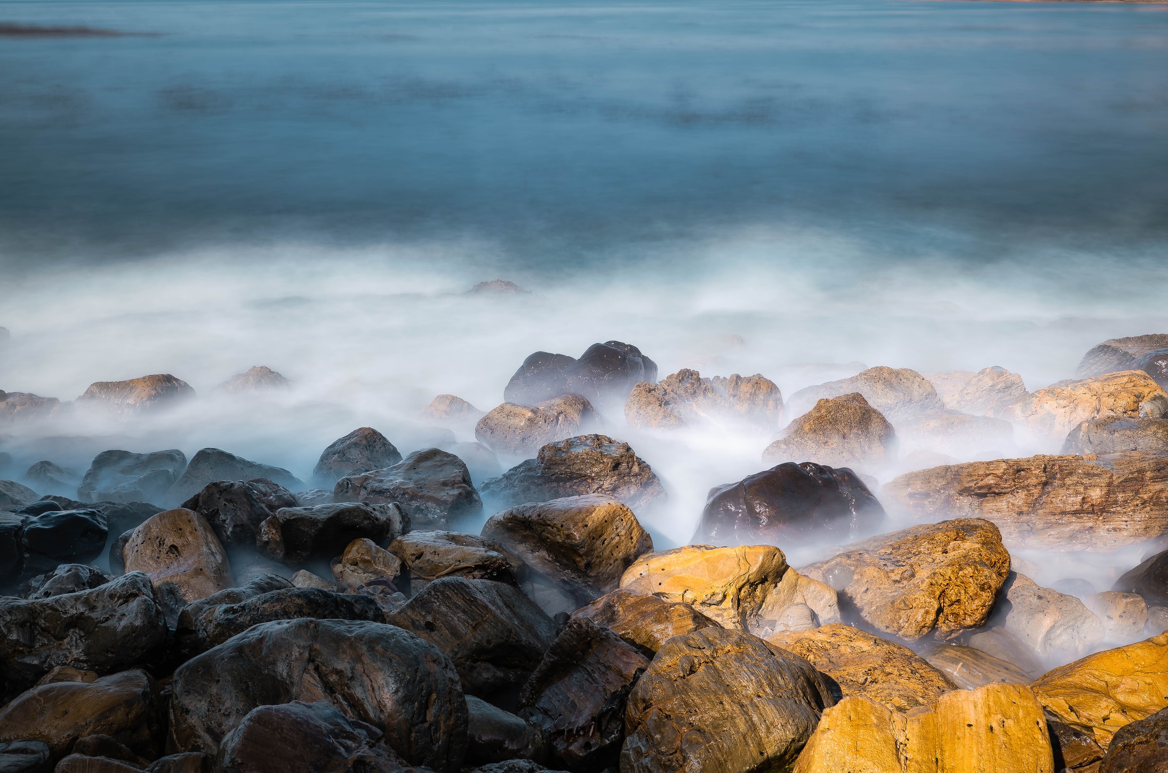 stones, rocks, nature, sea, fog HD wallpaper