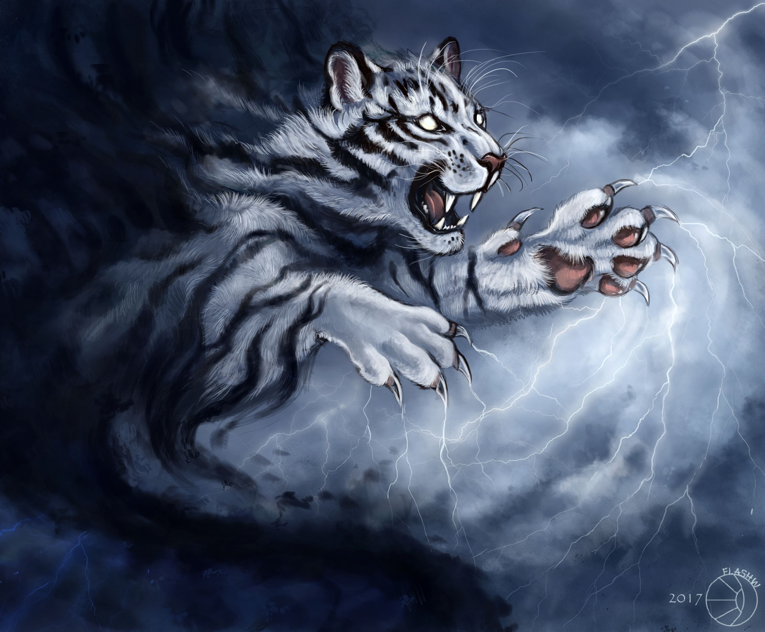 tiger, art, grin, predator, claws mobile wallpaper