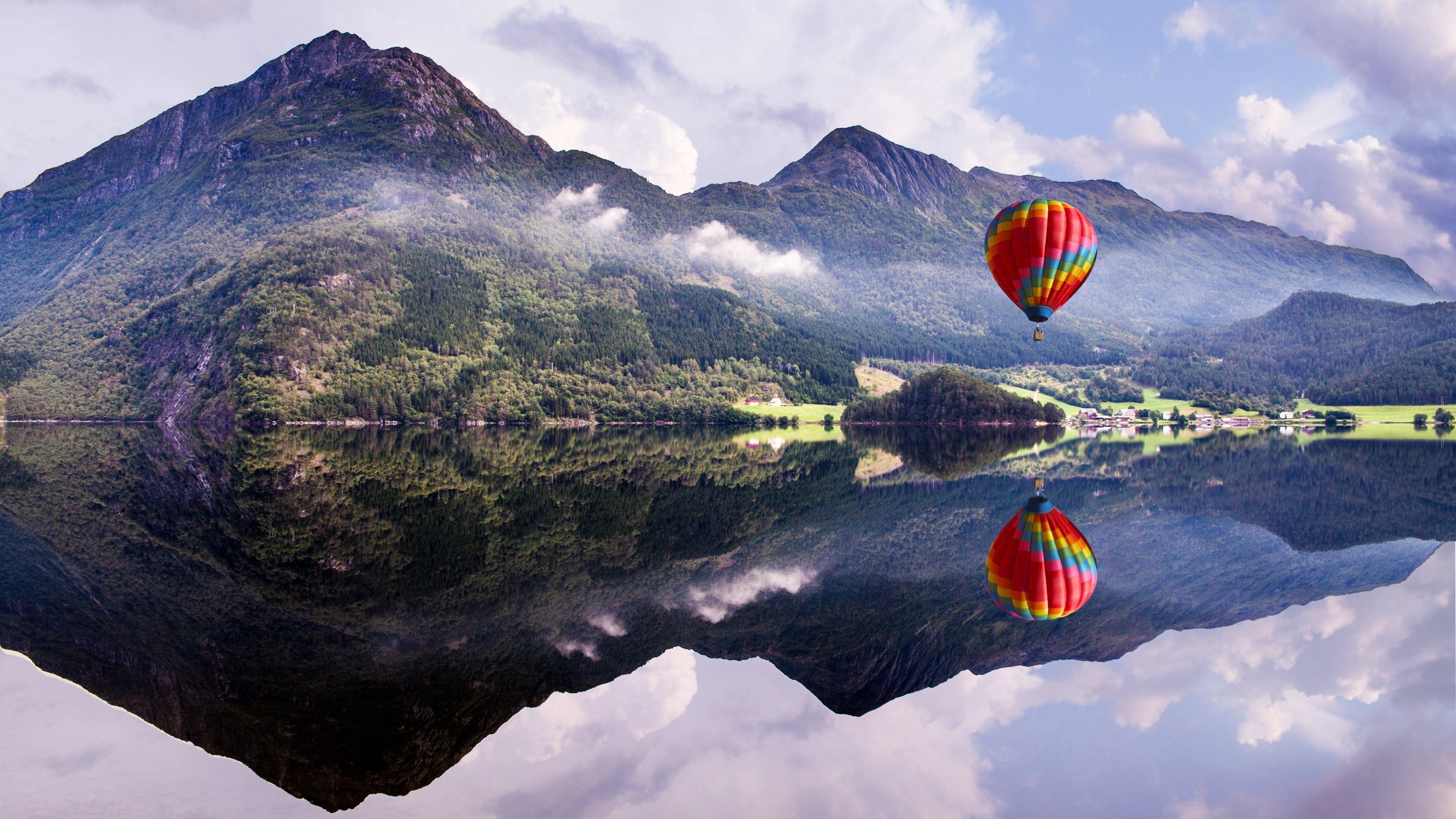 66254 Bildschirmschoner und Hintergrundbilder Luftballon auf Ihrem Telefon. Laden Sie natur, mountains, see, reflexion, luftballon, ballon Bilder kostenlos herunter