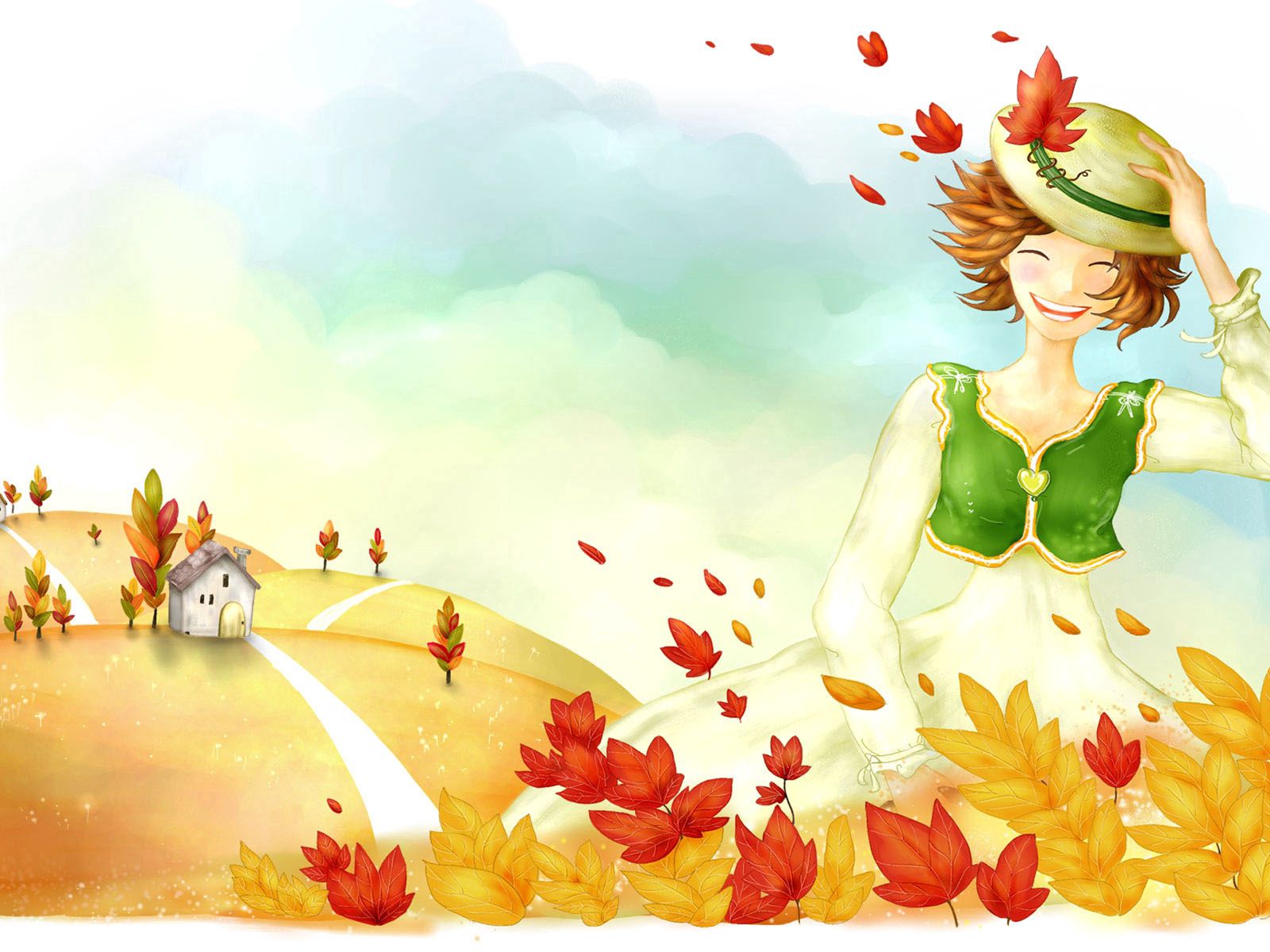 miscellaneous, house, autumn, girl Panoramic Wallpapers