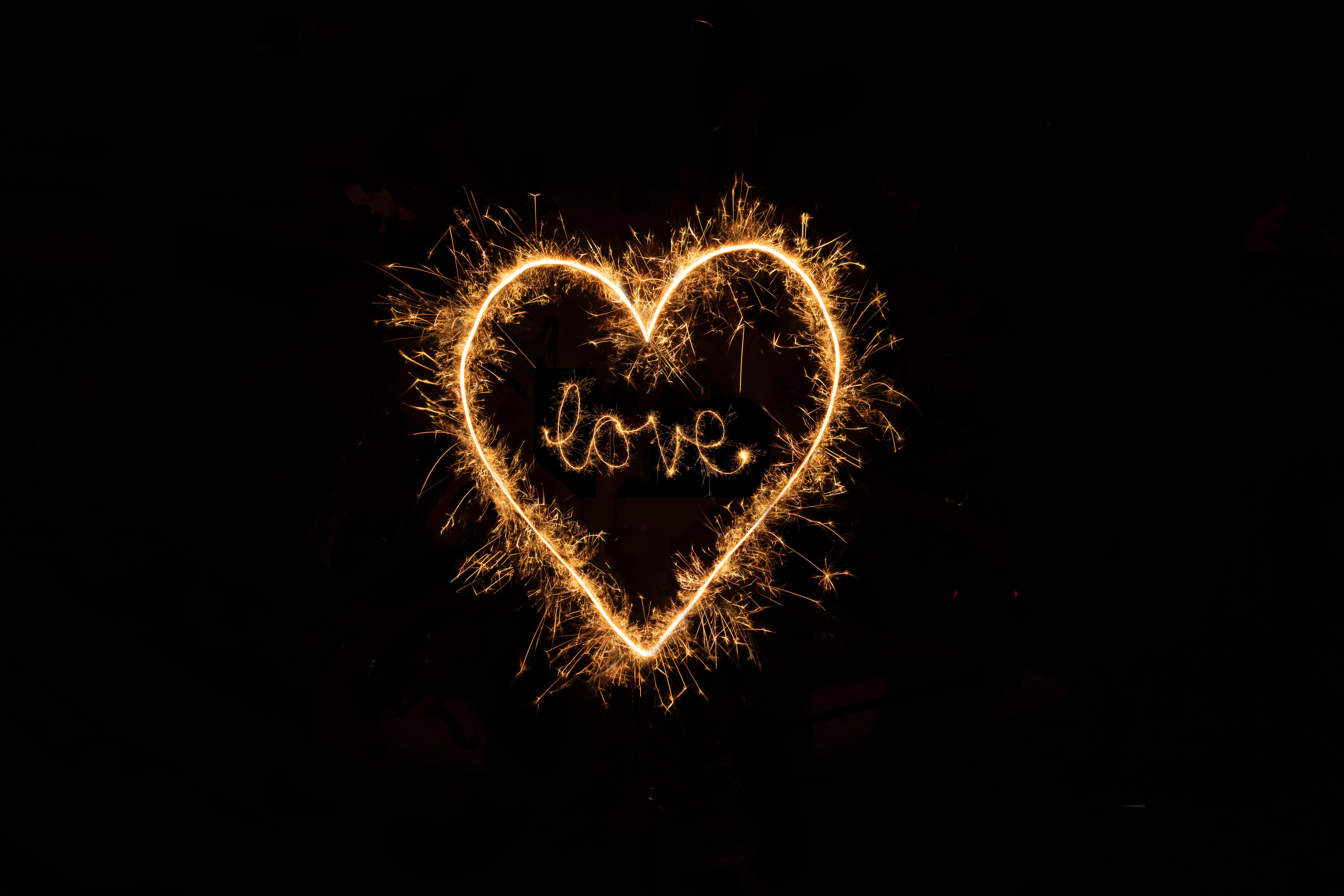 love, heart, light, words, shine, sparks, word 4K