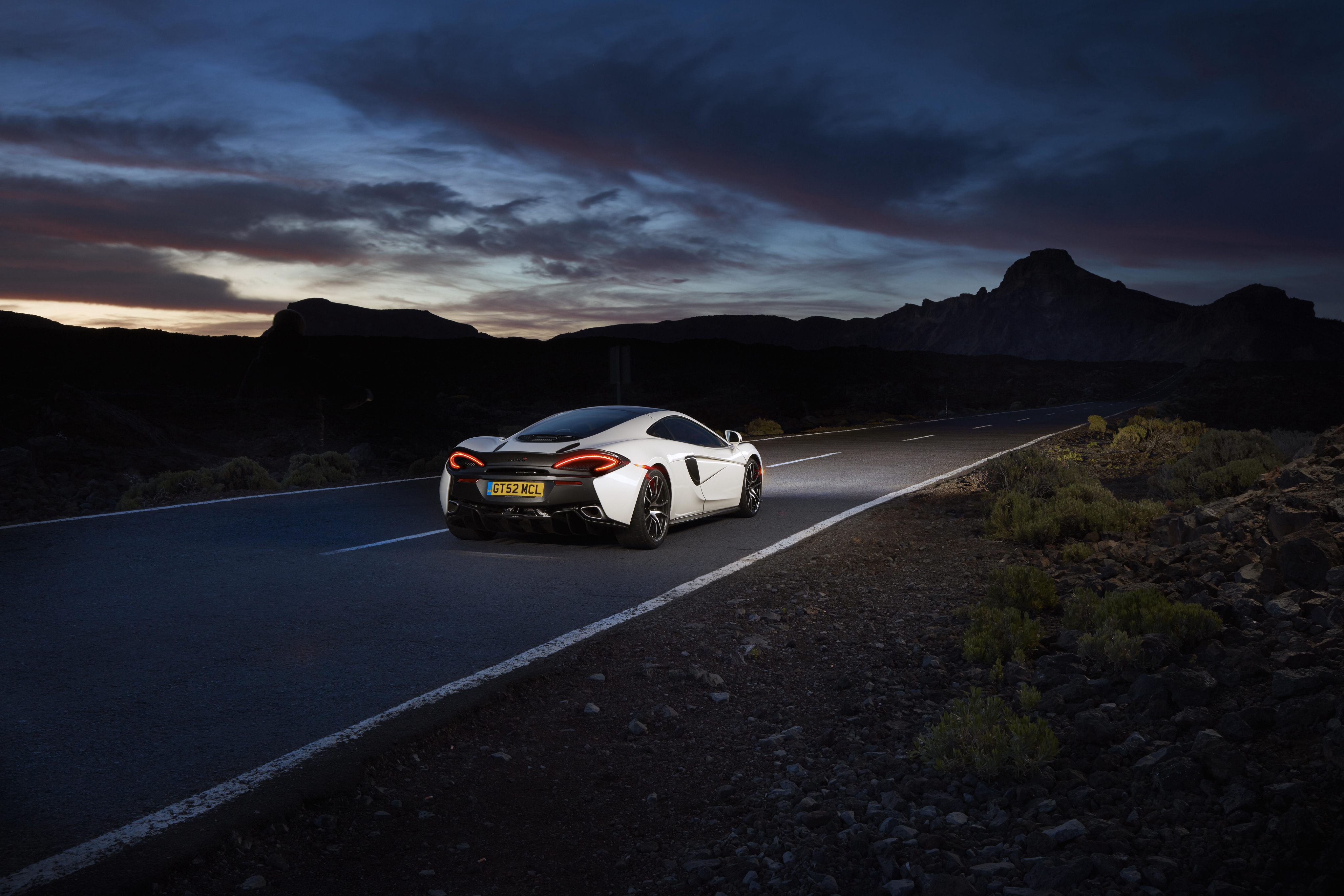 android supercar, mclaren, cars, rear view, night, road, back view, 570gt