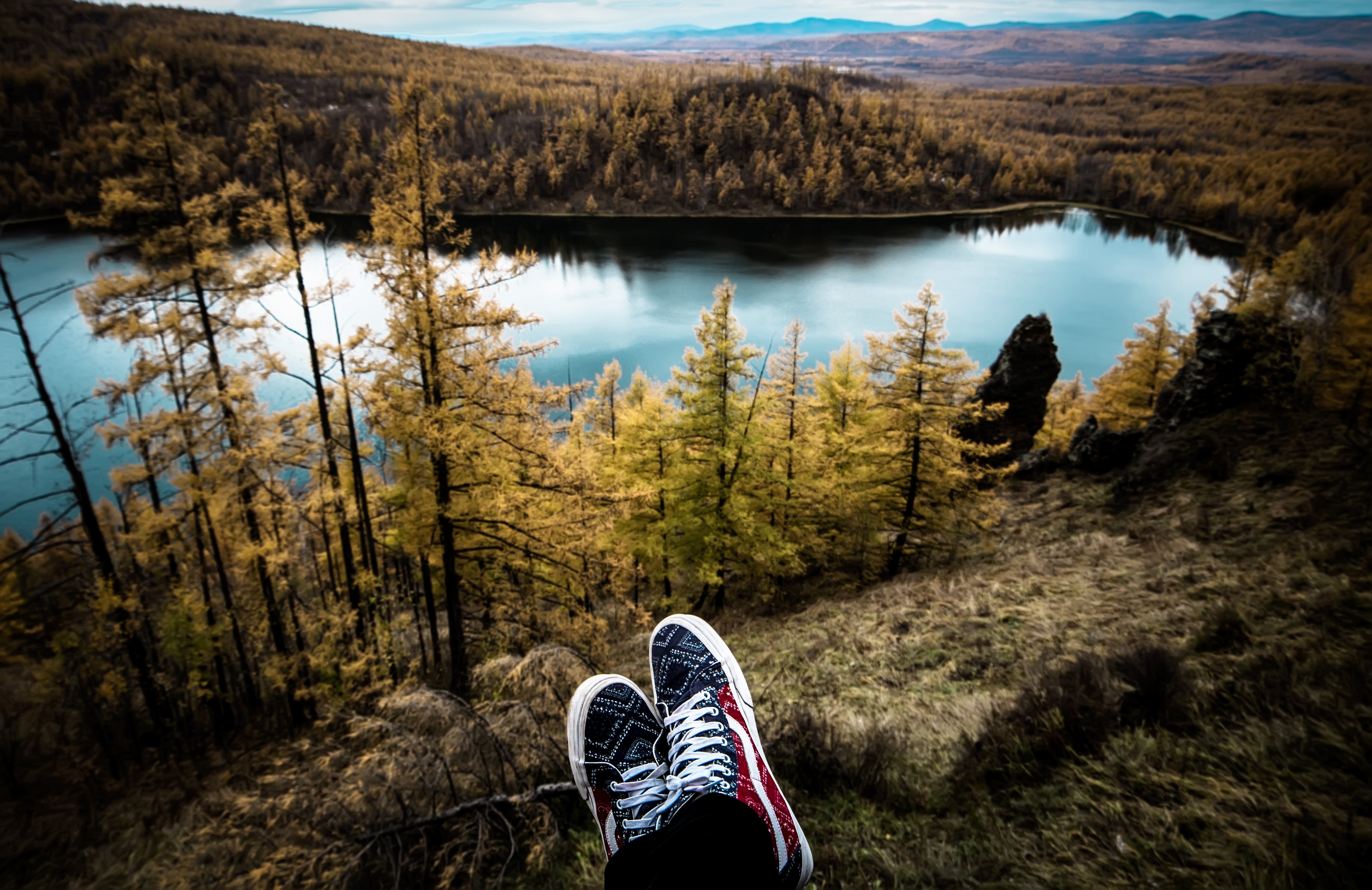 autumn, nature, lake, sneakers
