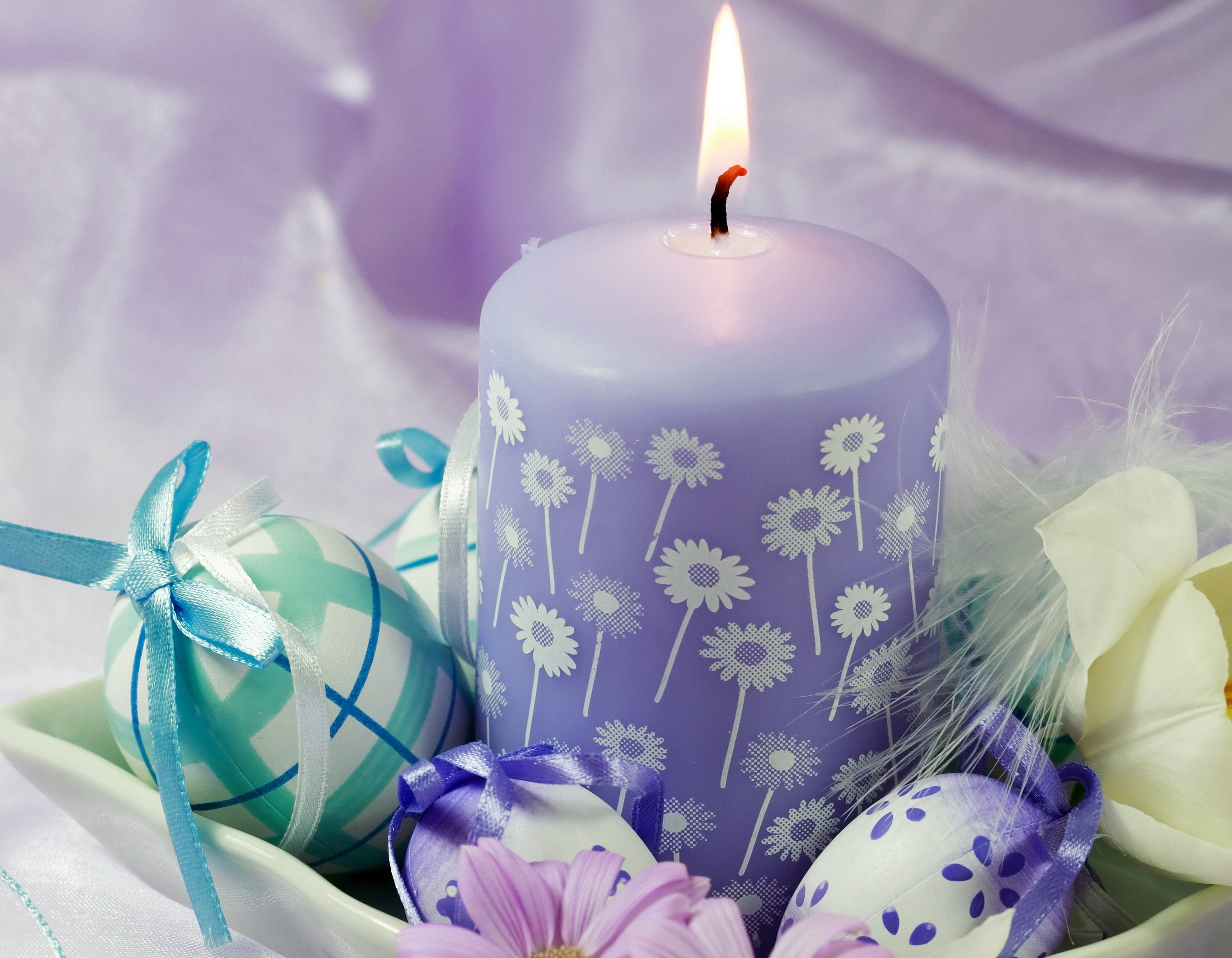 fluff, easter, candle, miscellaneous, flowers, eggs, miscellanea, holiday, fuzz High Definition image