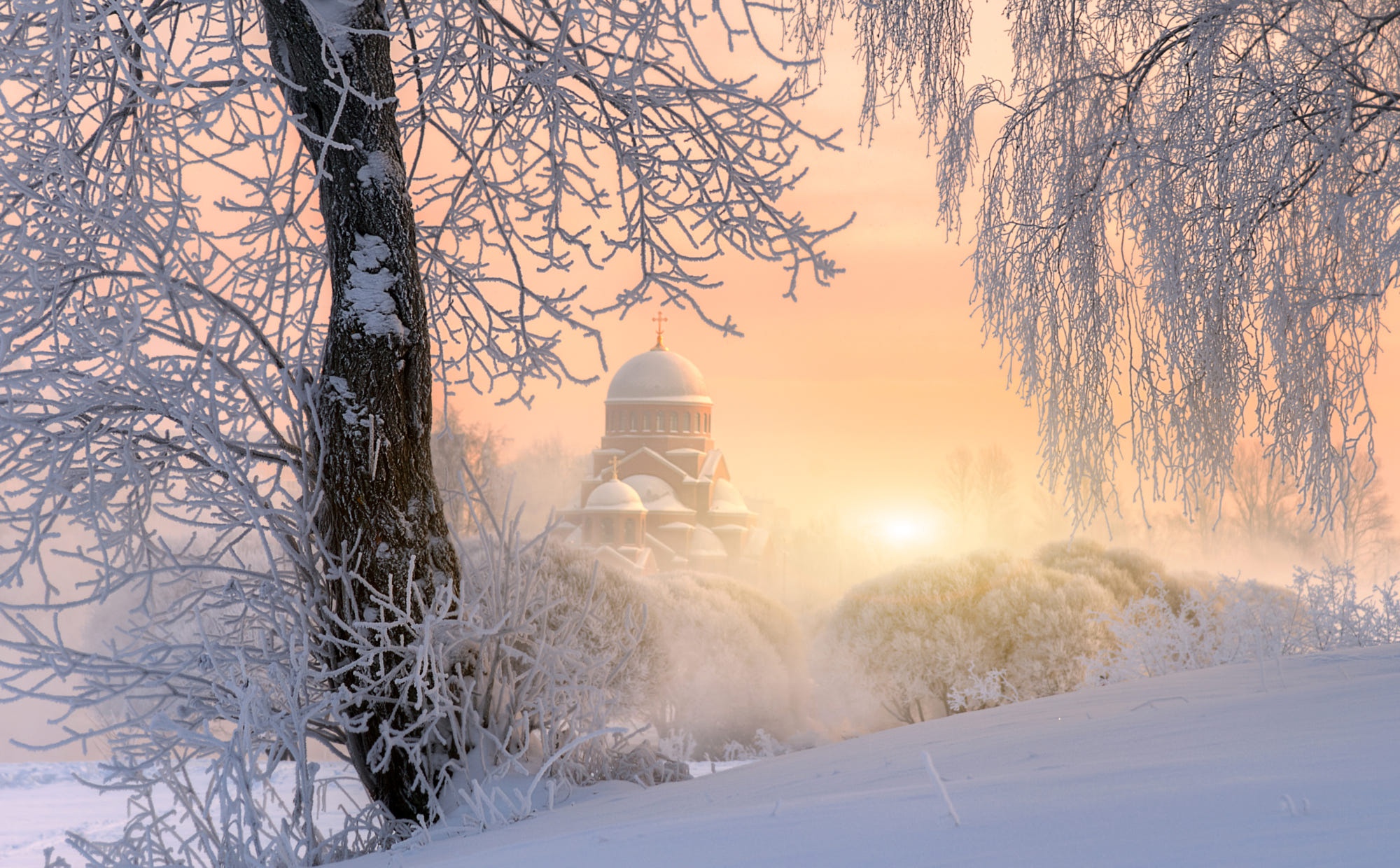 religious, snow, frost, fog download for free