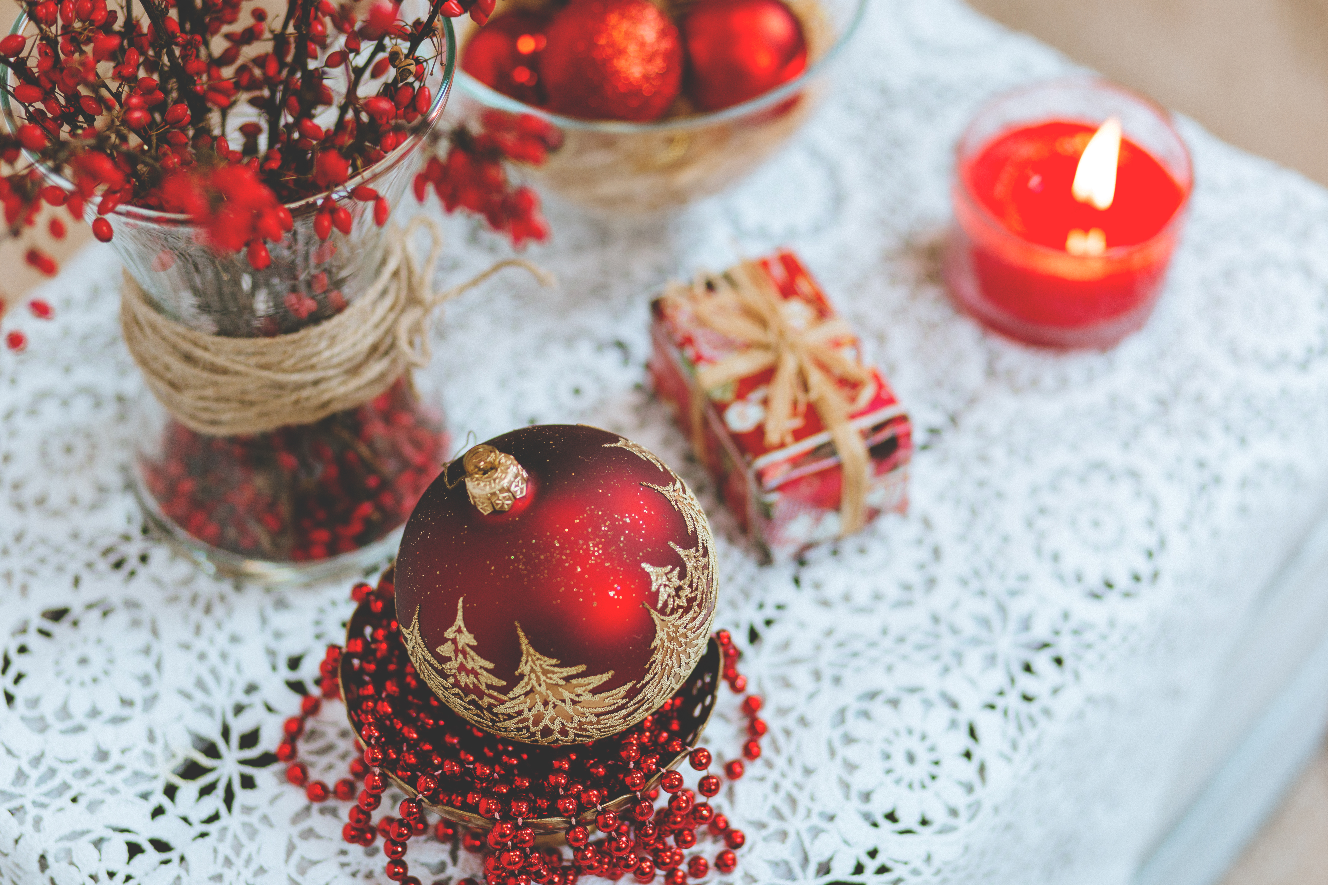 107236 download wallpaper christmas decorations, holidays, ball, present, gift, candle screensavers and pictures for free