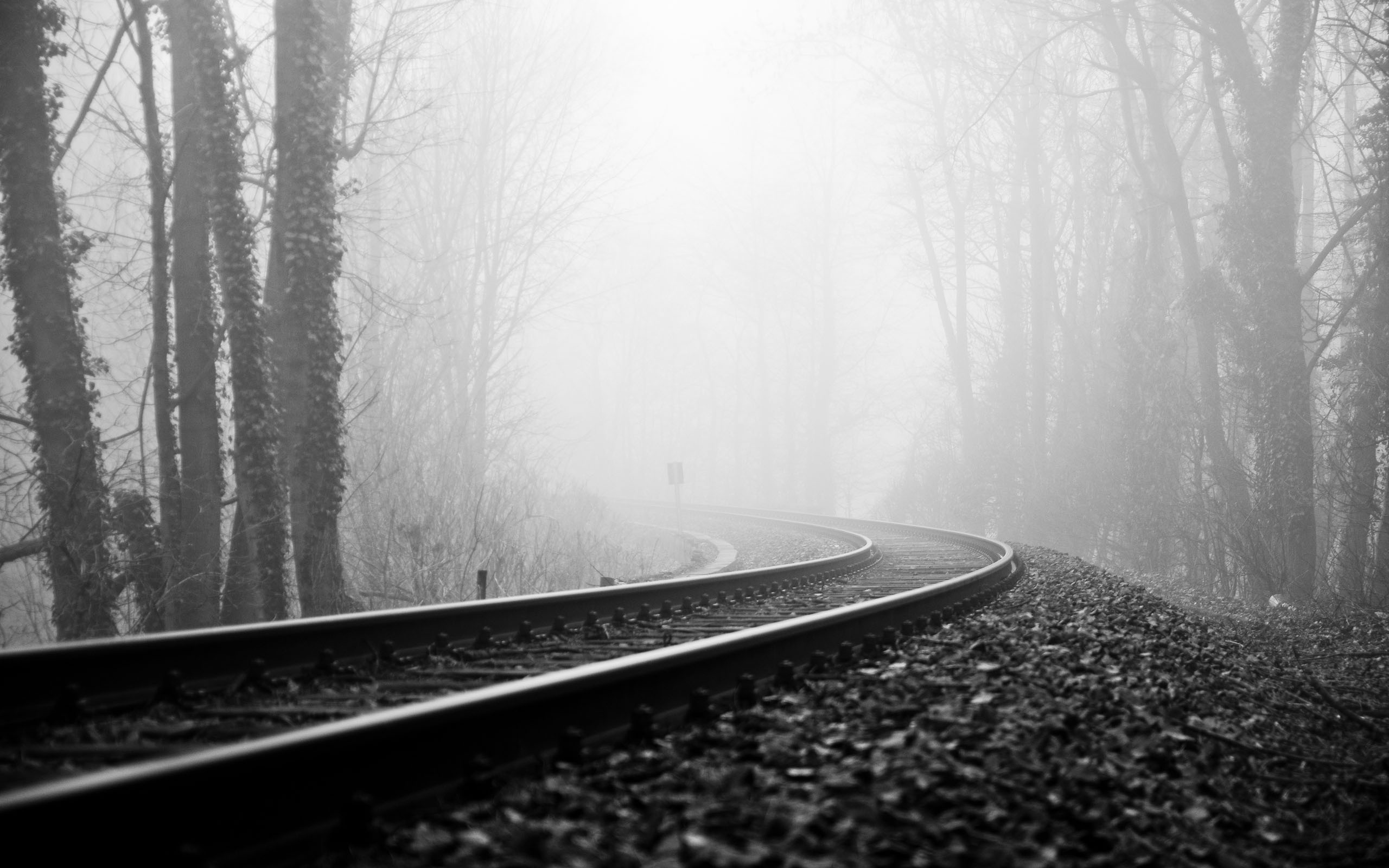 HD for desktop 1080p Fog black & white, photography, railroad