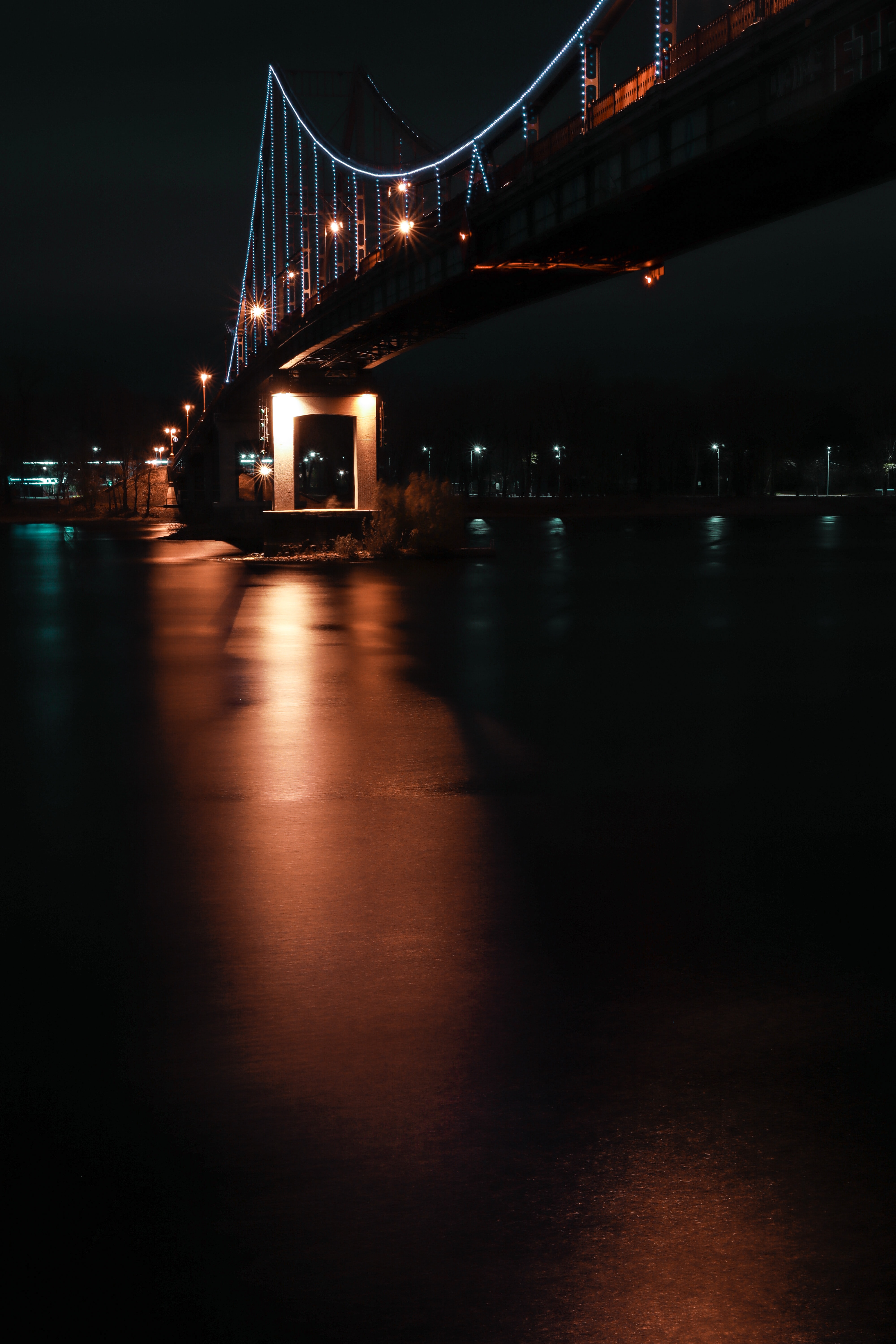 night, dark, lights, bridge HD Wallpaper for Phone