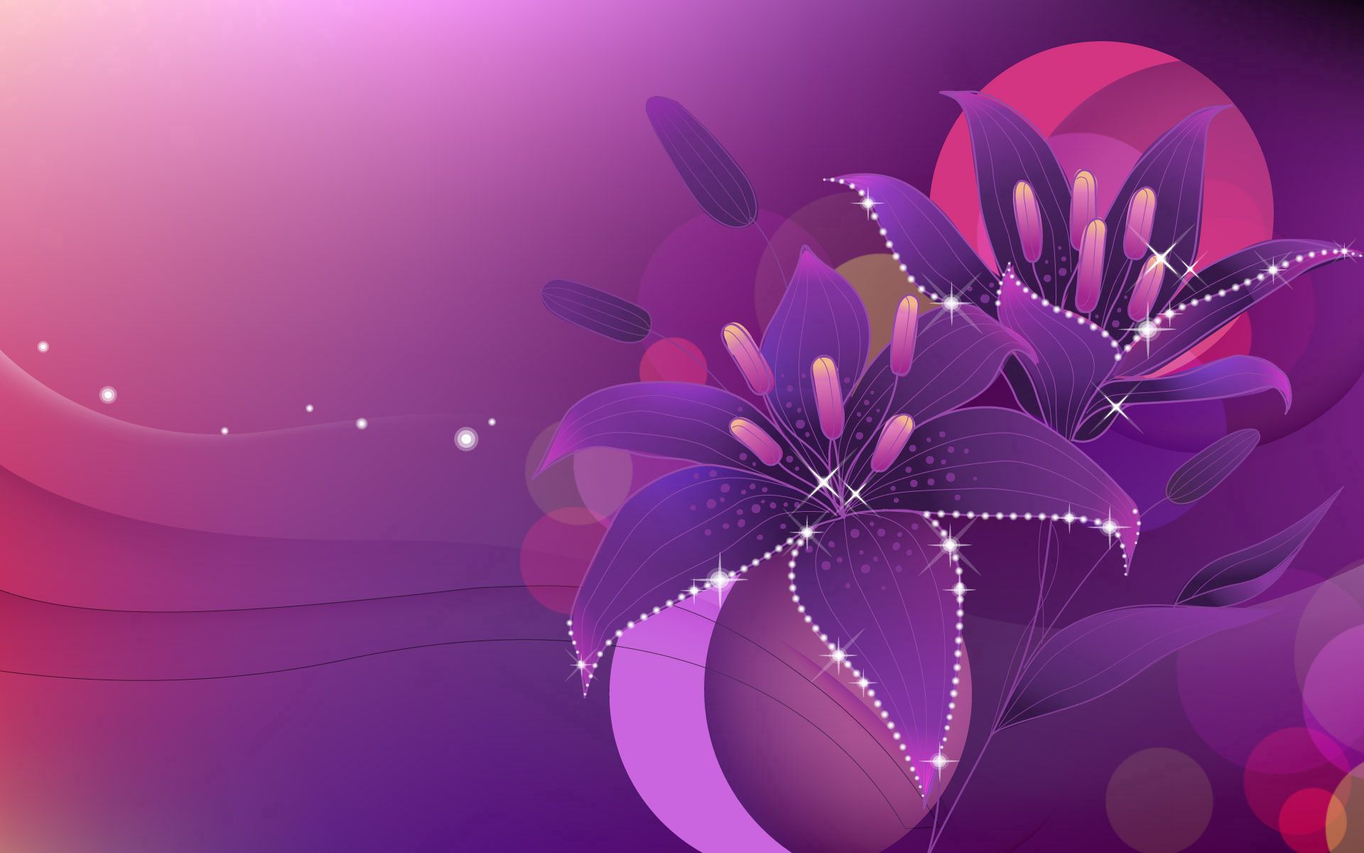 lilac, vector, flowers, shine, brilliance, lily 5K