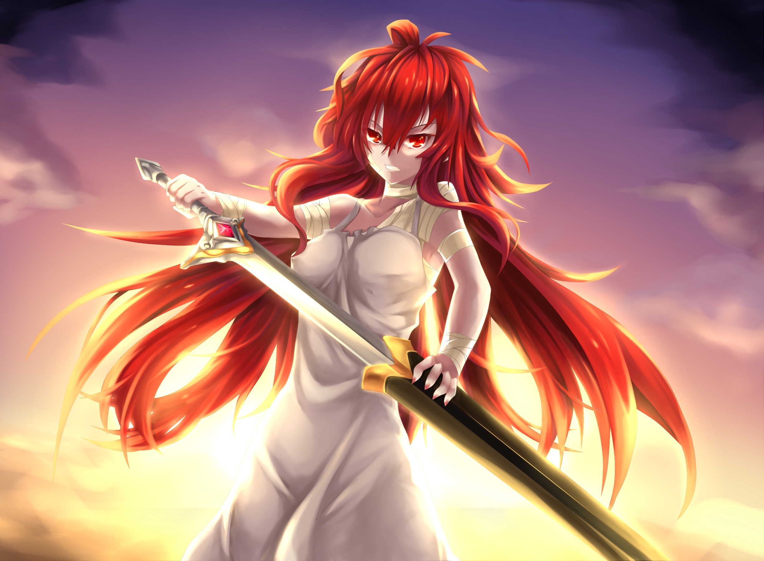 Рыжая девушка с мечом аниме