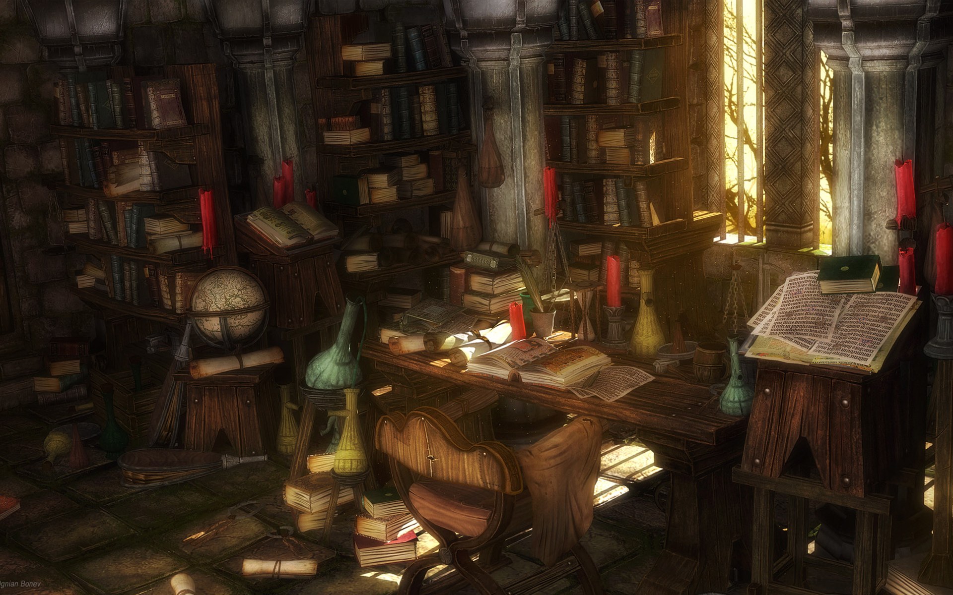fantasy, library, alchemy