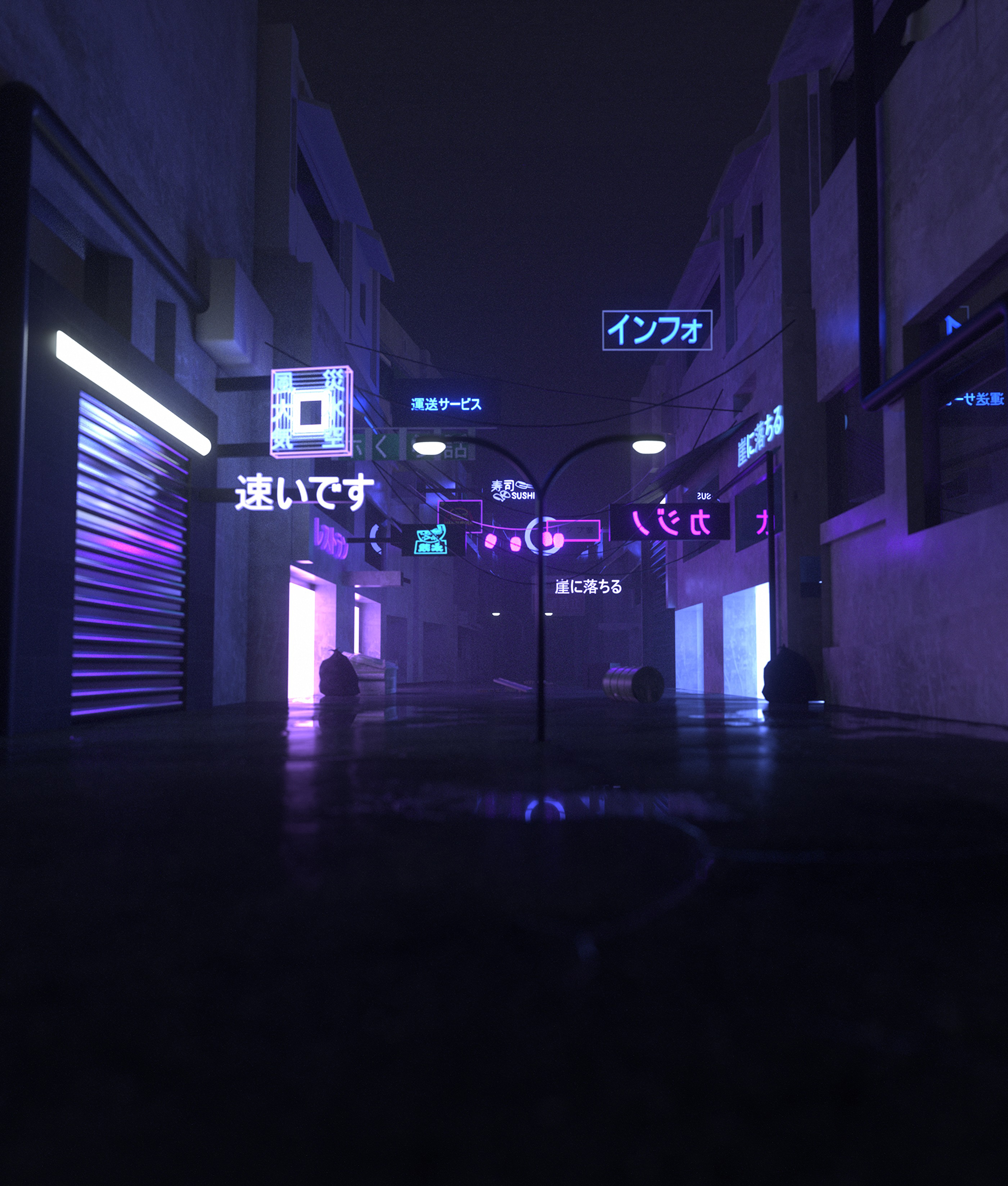 neon, dark, art, city, street for android