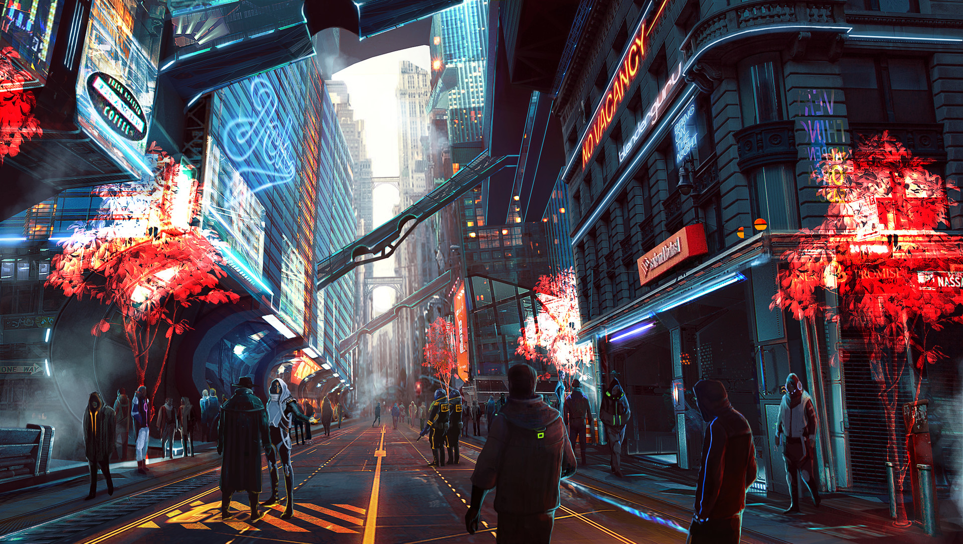 cyberpunk, people, sci fi, futuristic city