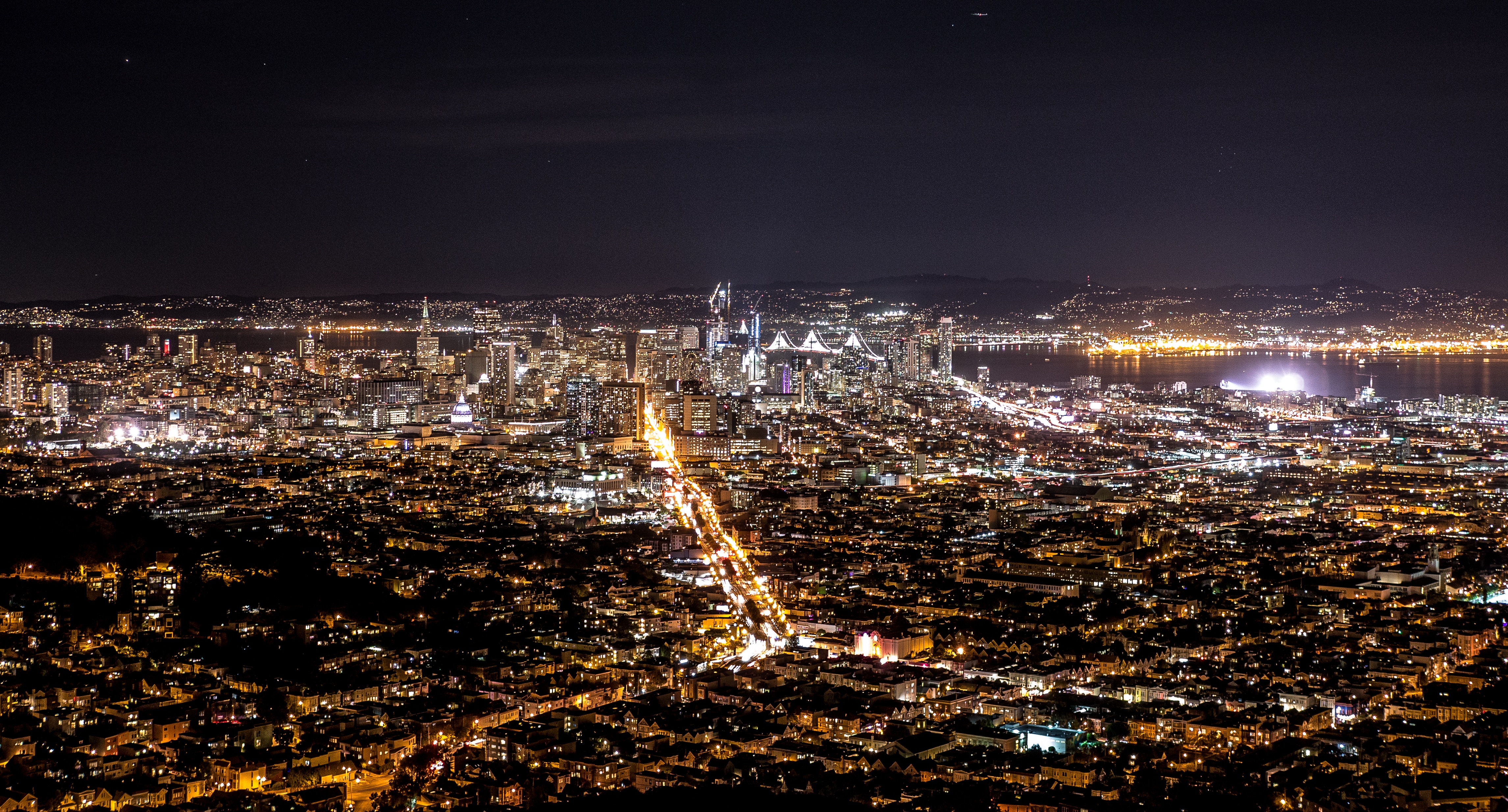 night city, cities, view from above, city lights