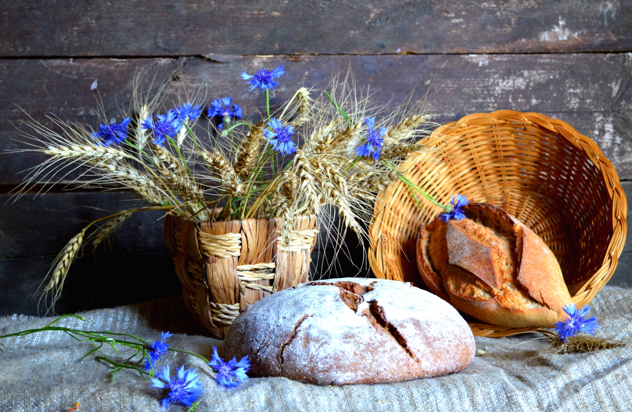 still life, bread, food, flower Basket Tablet Wallpapers
