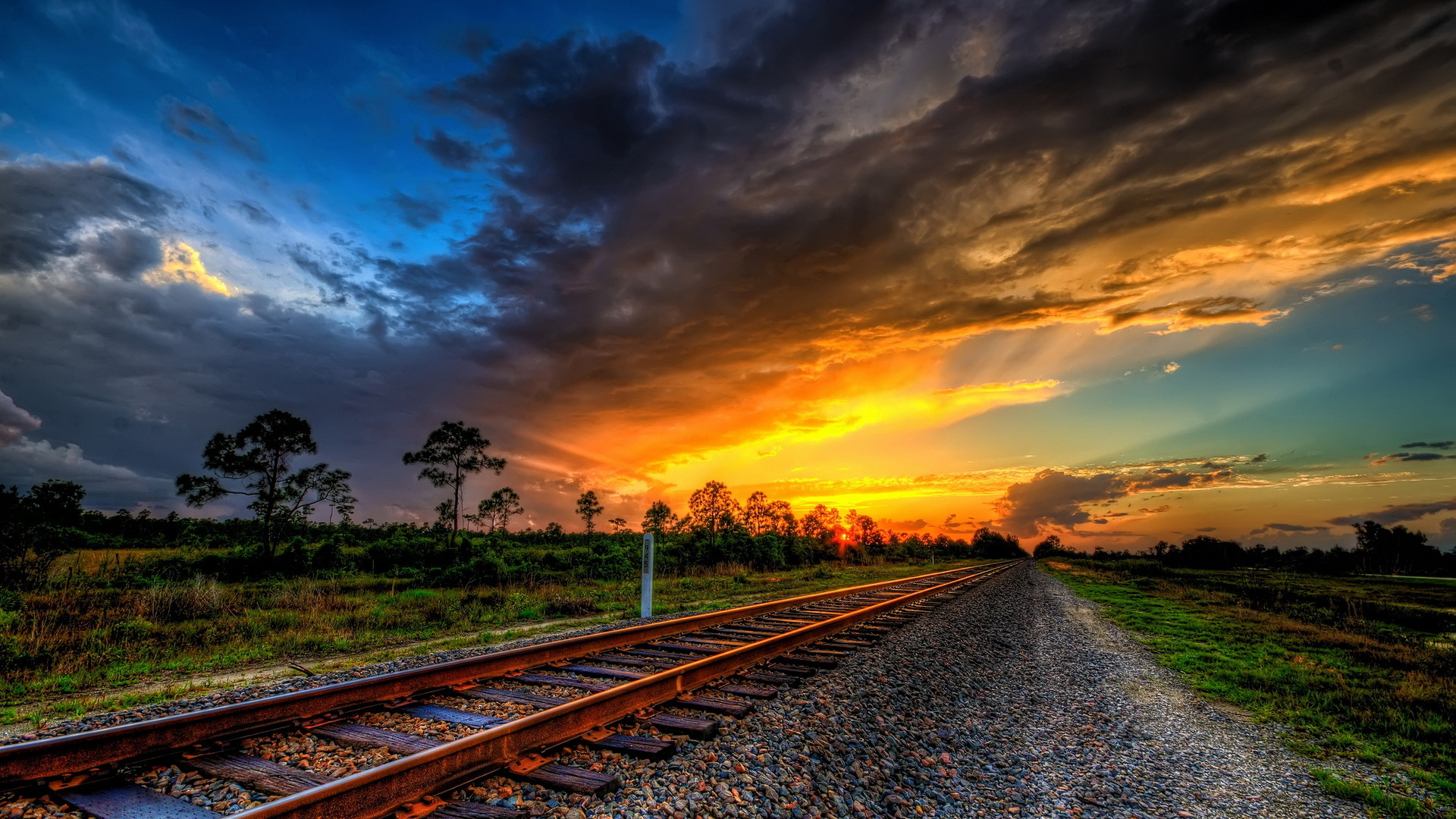 HD desktop wallpaper: Landscape, Sunset, Hdr, Cloud, Railroad, Man Made download  free picture #757053