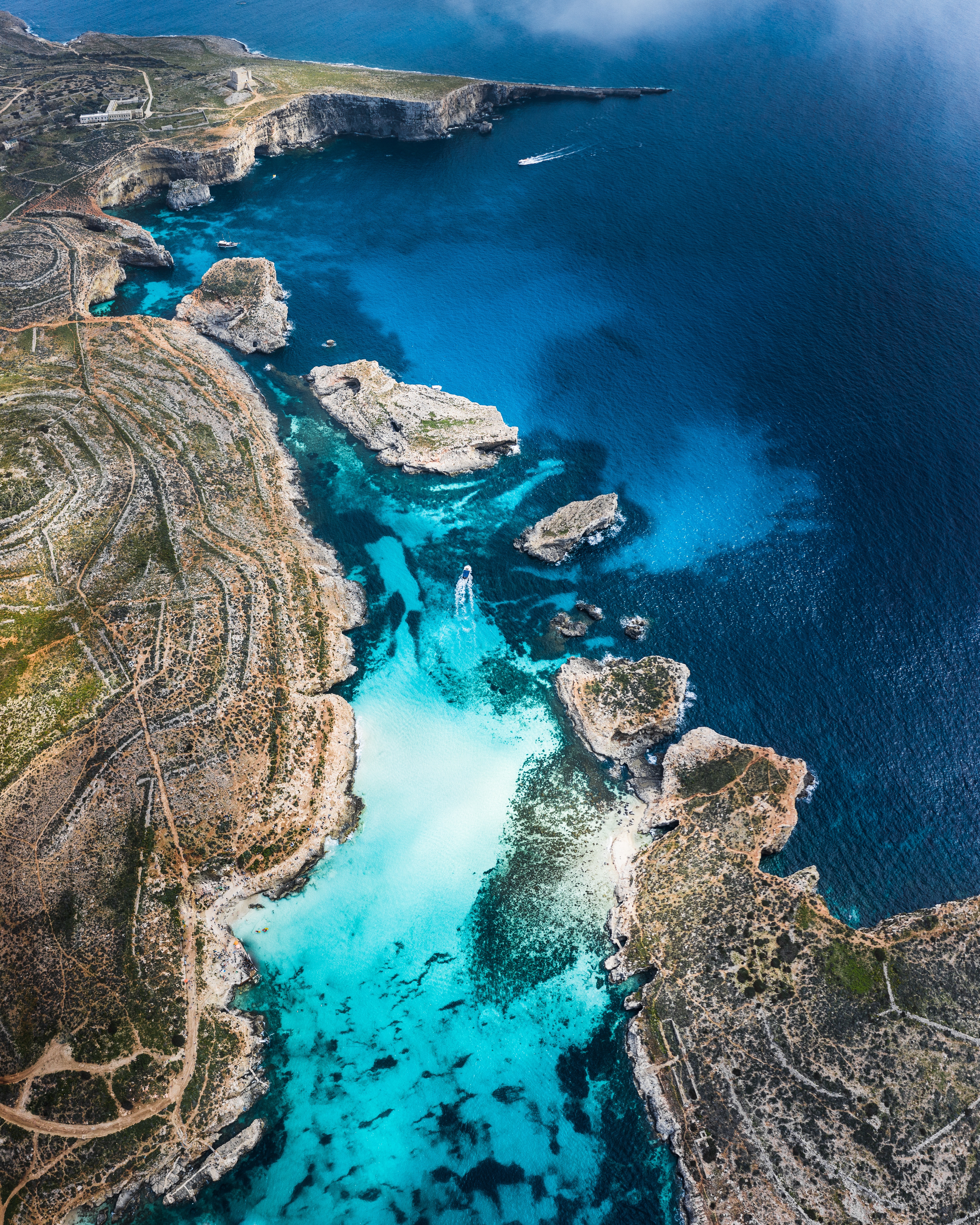 ocean, nature, coast, island, bay, rocky, stony, aerial view 1080p
