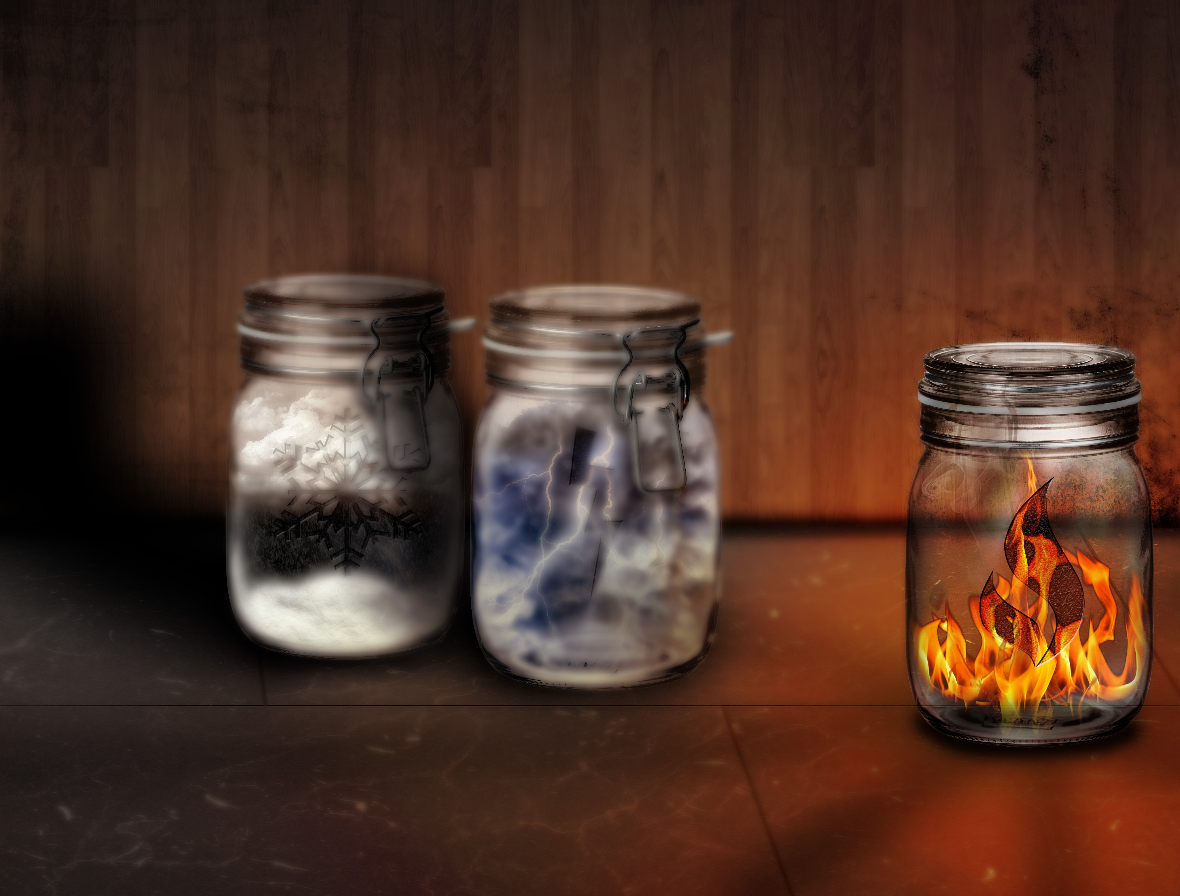 fantasy, elemental, fire, ice, jar, lightning, mystical, snow download HD wallpaper