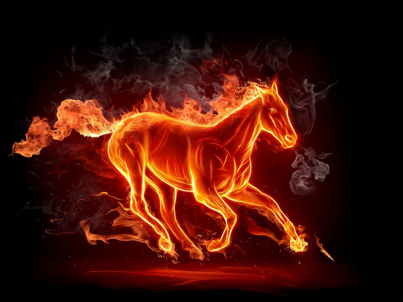 fire, background, horses