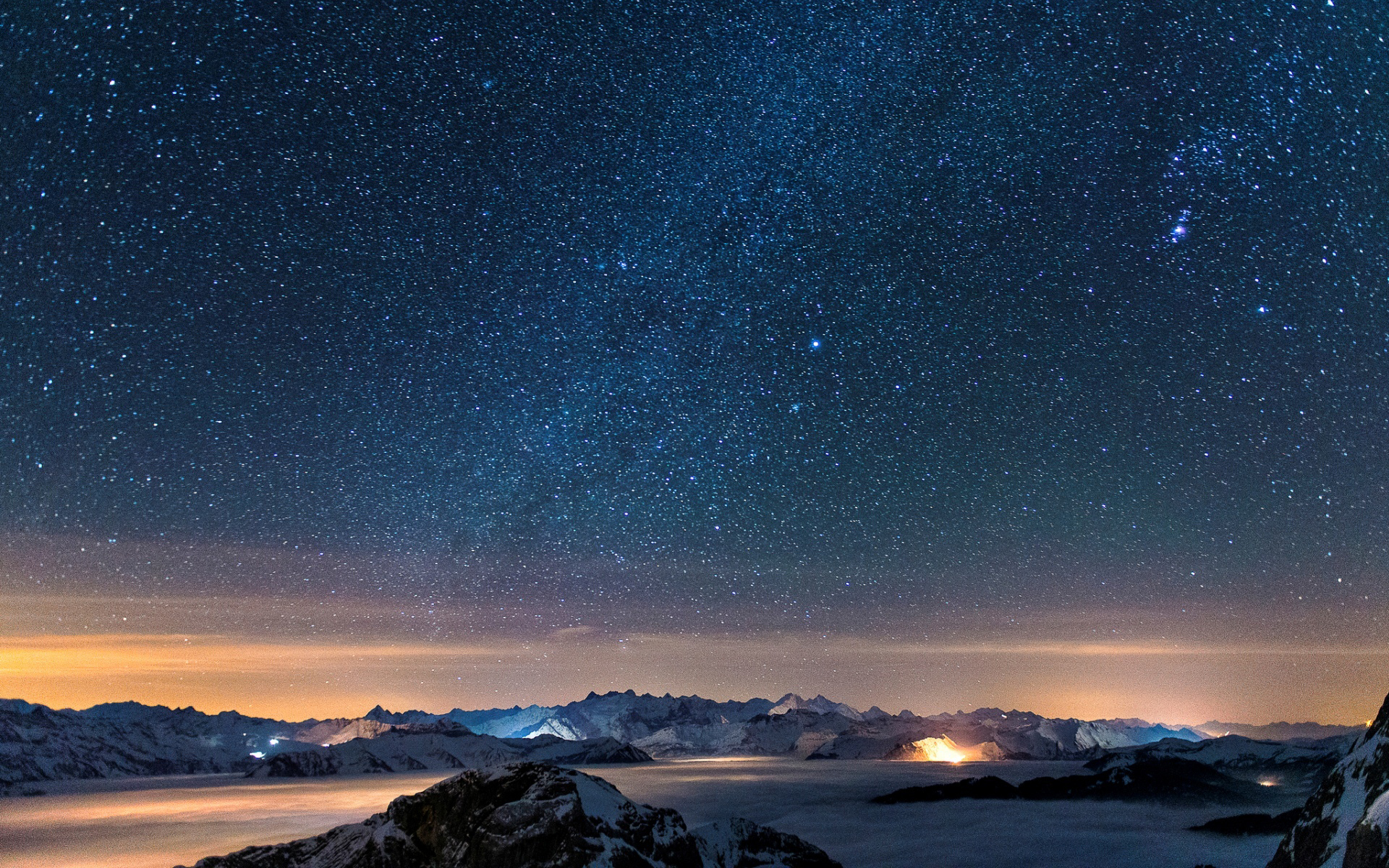 34446 download wallpaper blue, landscape, mountains, stars, night screensavers and pictures for free