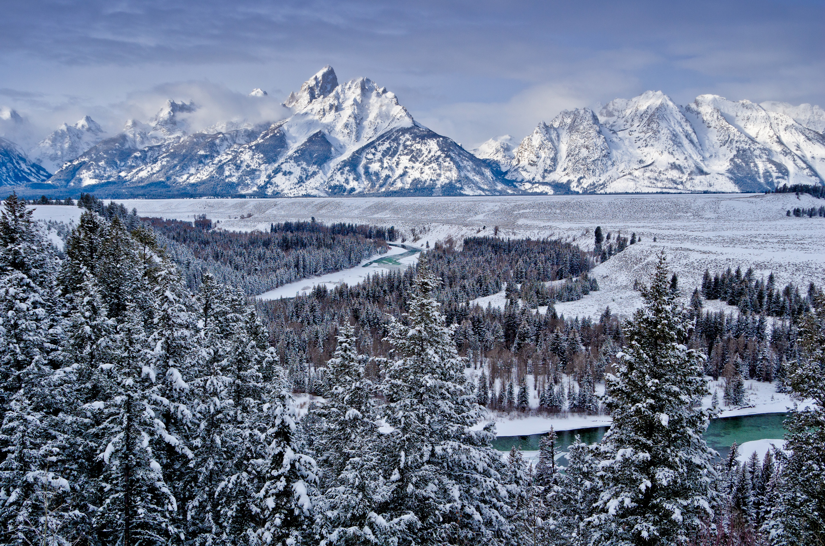 Handy-Wallpaper Natur, Mountains, Schnee, Usa, Senke, Tal, Nationalpark, Großtiton, Grand Teton kostenlos herunterladen.