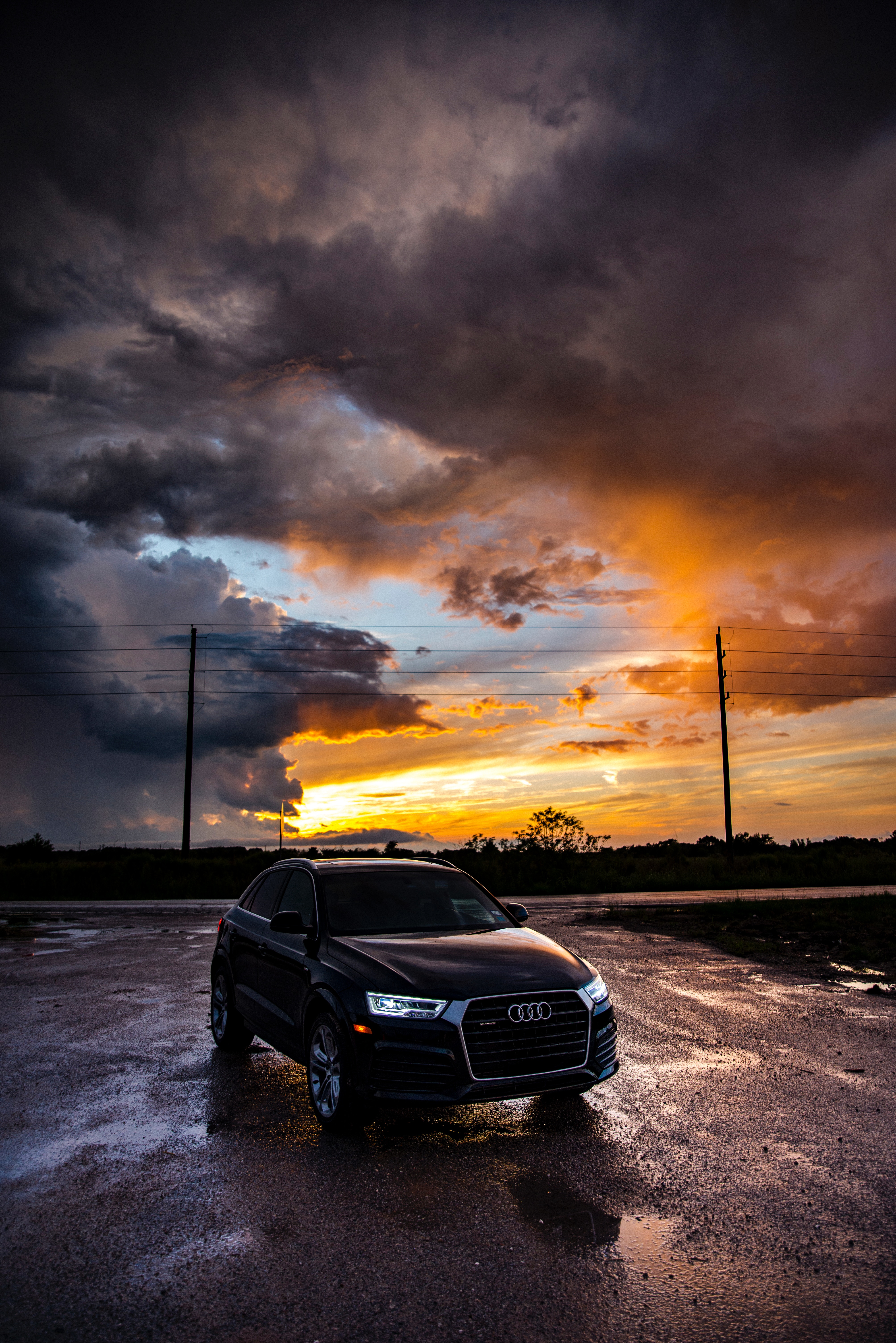 sunset, audi, cars, car, mainly cloudy, overcast Aesthetic wallpaper