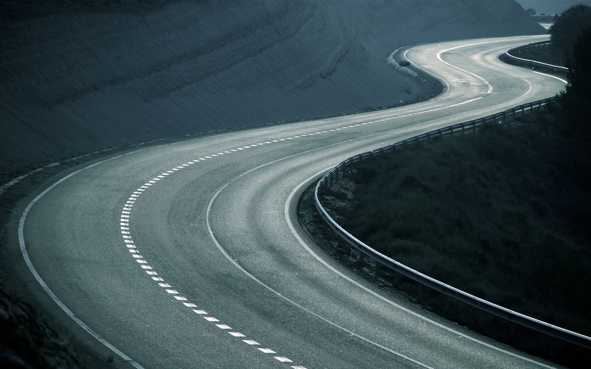 road, nature, asphalt, bends, grayness, greyness, turns, serpentine cell phone wallpapers