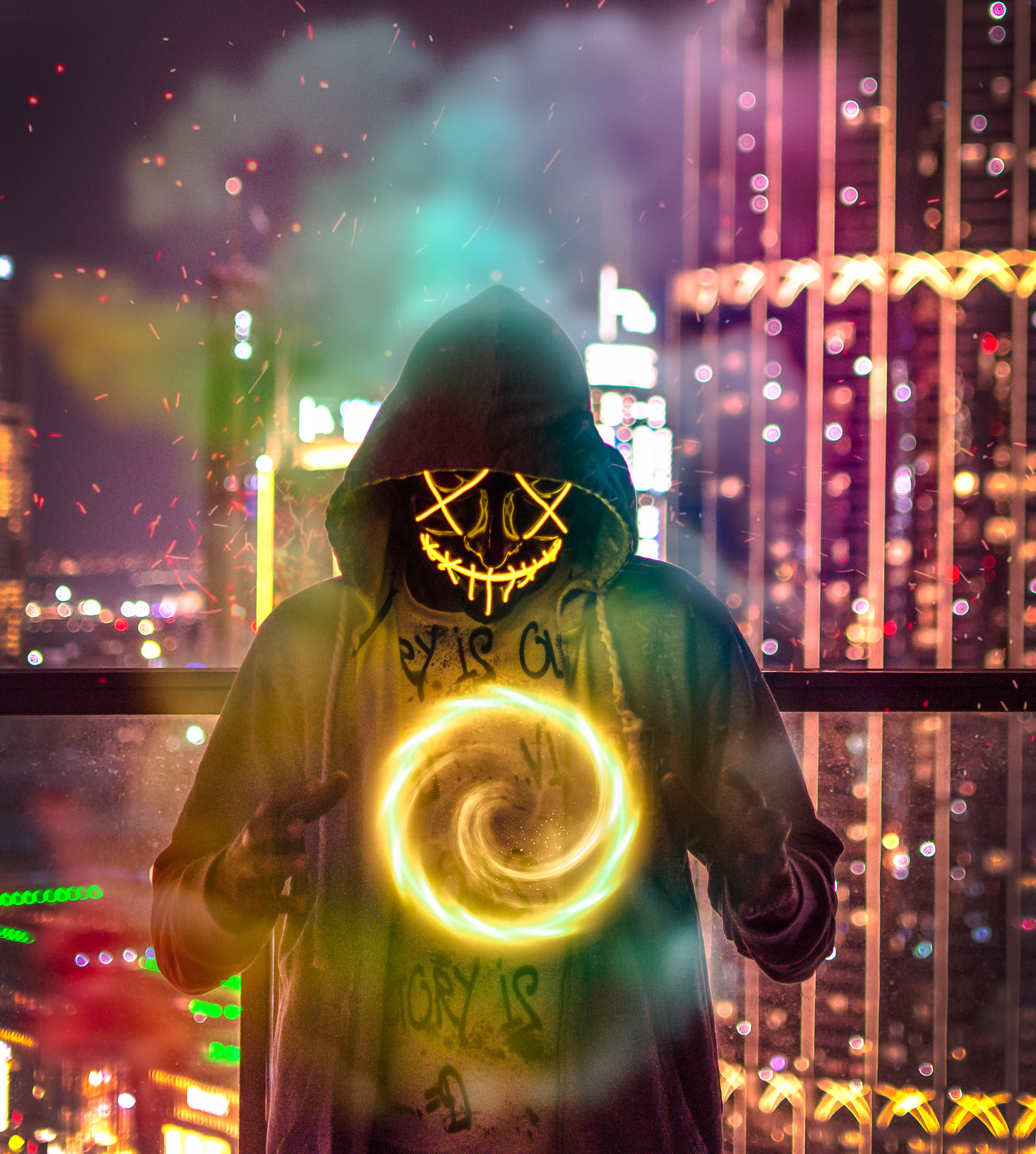 fire, magic, miscellanea, miscellaneous, ball, mask, hood wallpapers for tablet