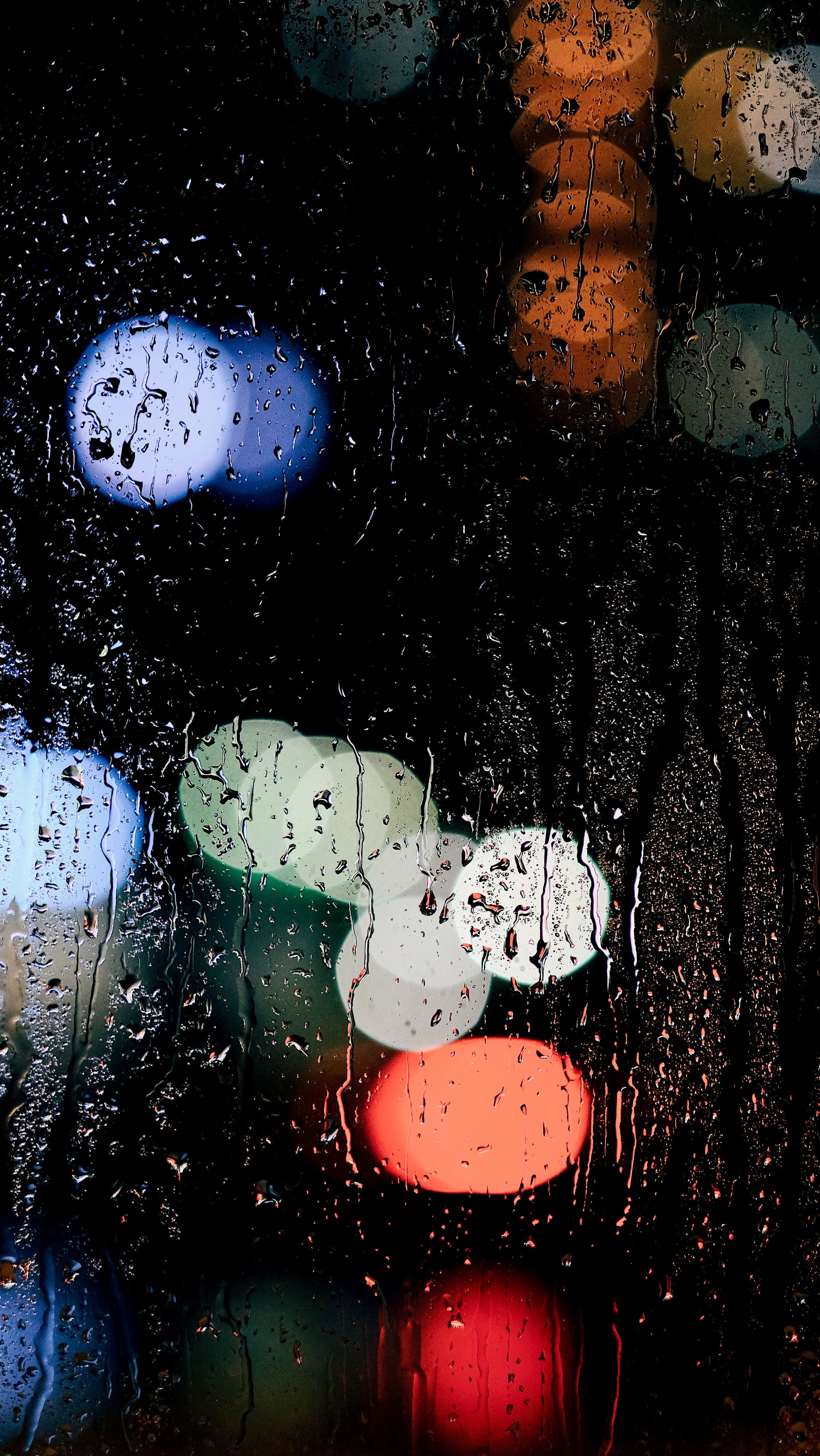 rain, glass, drops, lights, macro Full HD