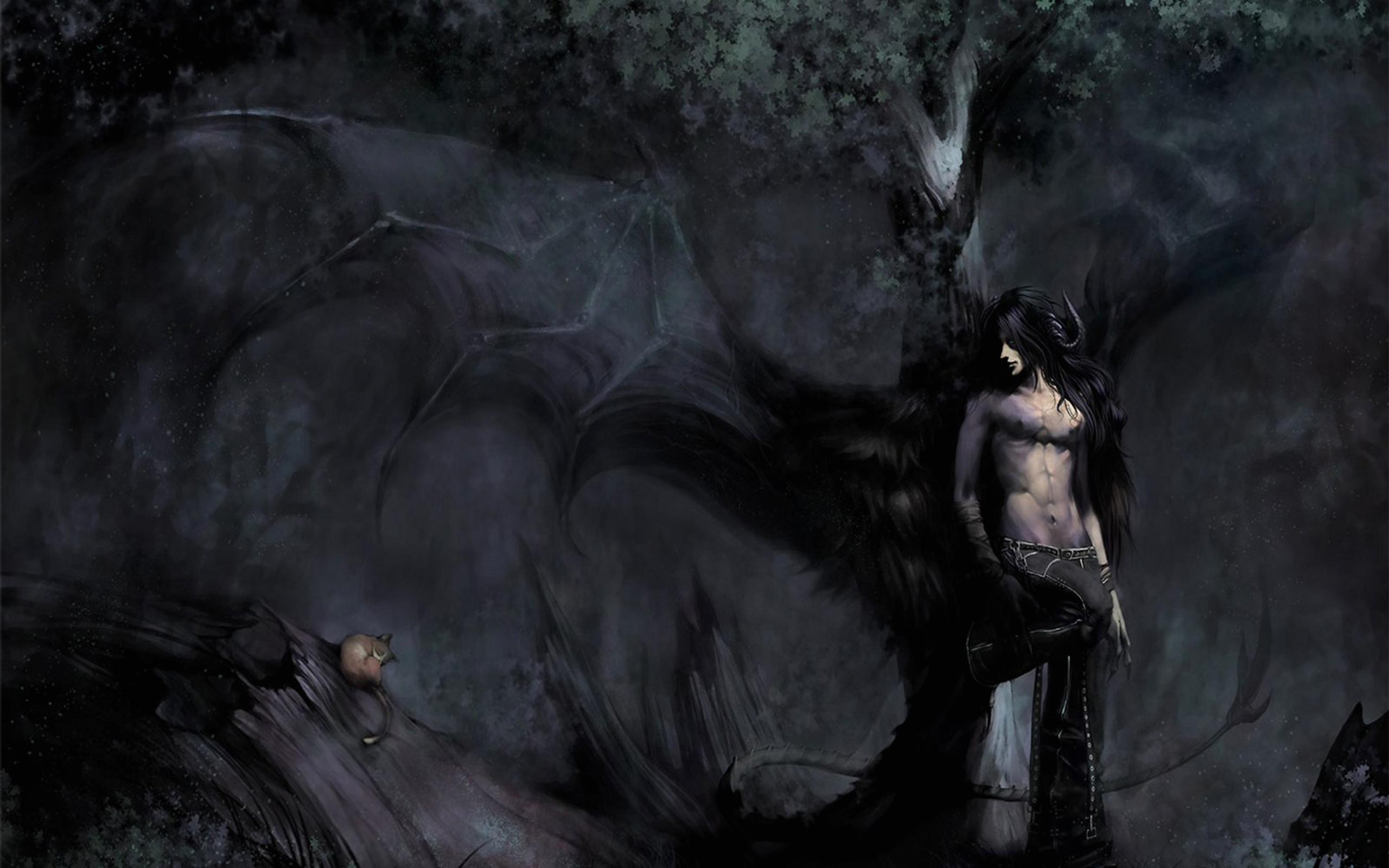 dark, demon, angel, cat, horns, wings Smartphone Background