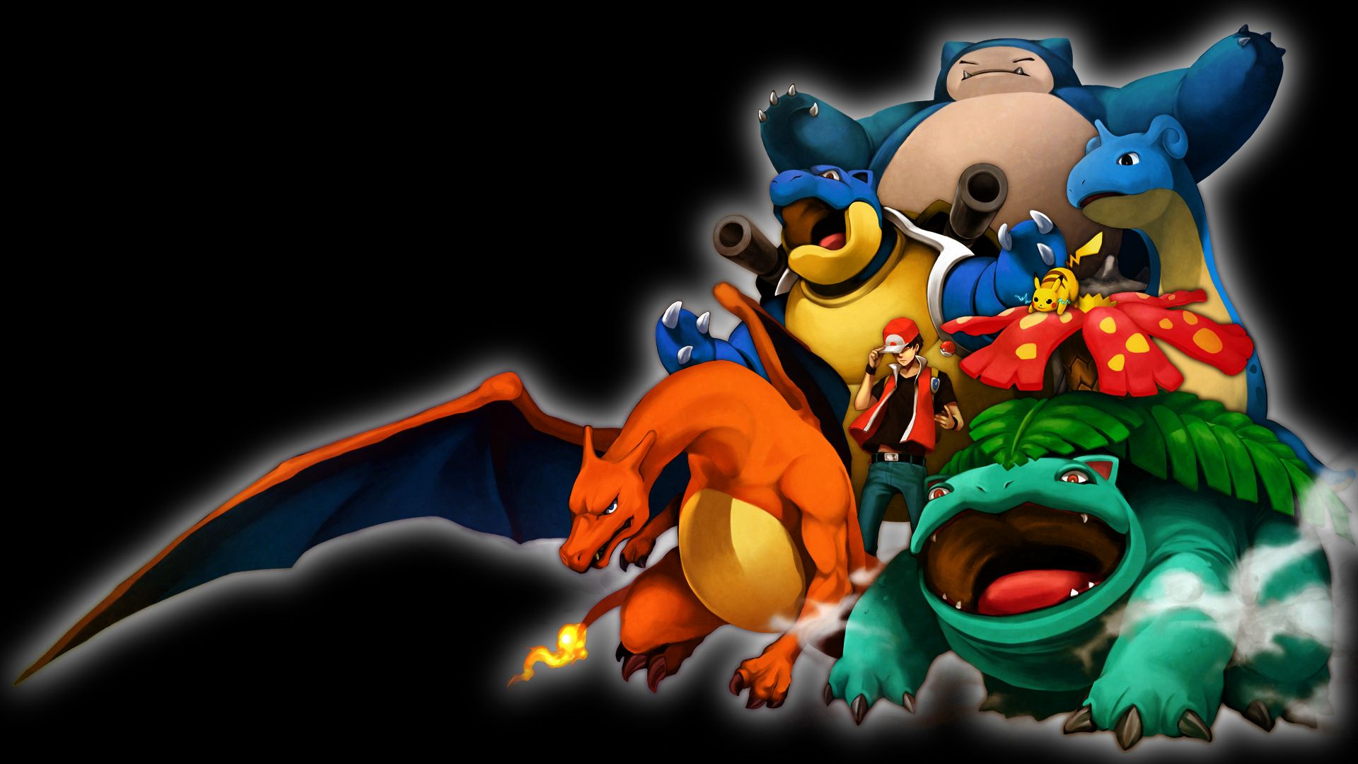 venusaur (pokémon), pokémon, pikachu, video game, pokemon: red and blue, blastoise (pokémon), charizard (pokémon), lapras (pokémon), red (pokémon), snorlax (pokémon) Full HD