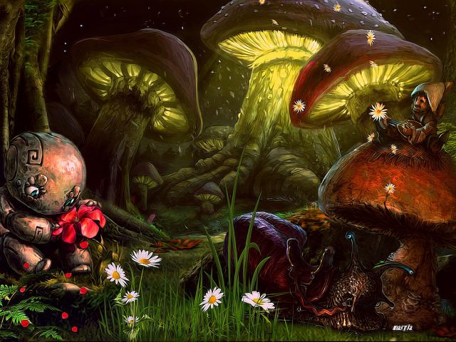 fantasy, forest, flower, mushroom, miniature