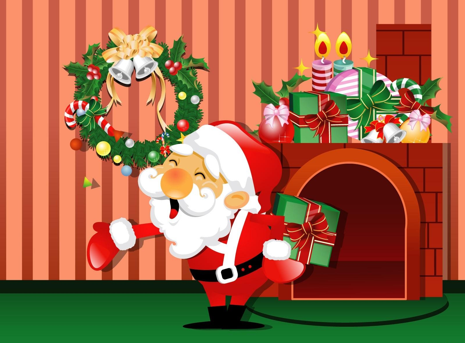 Laden Sie das Feiertage, Weihnachtsmann, Weihnachten, Haus, Kamin, Die Geschenke, Geschenke-Bild kostenlos auf Ihren PC-Desktop herunter