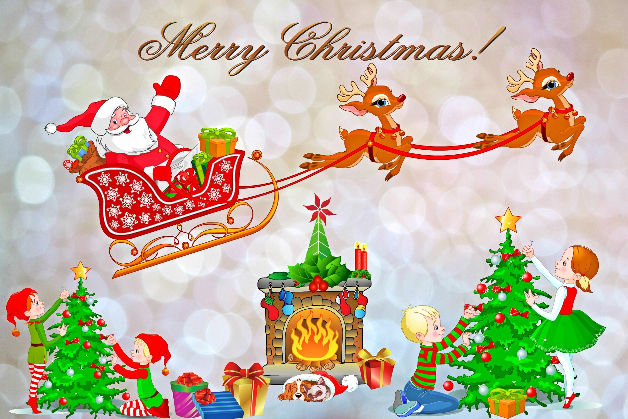 HD desktop wallpaper: Santa Claus, Christmas, Holiday, Bokeh, Sleigh, Merry  Christmas, Reindeer download free picture #796487