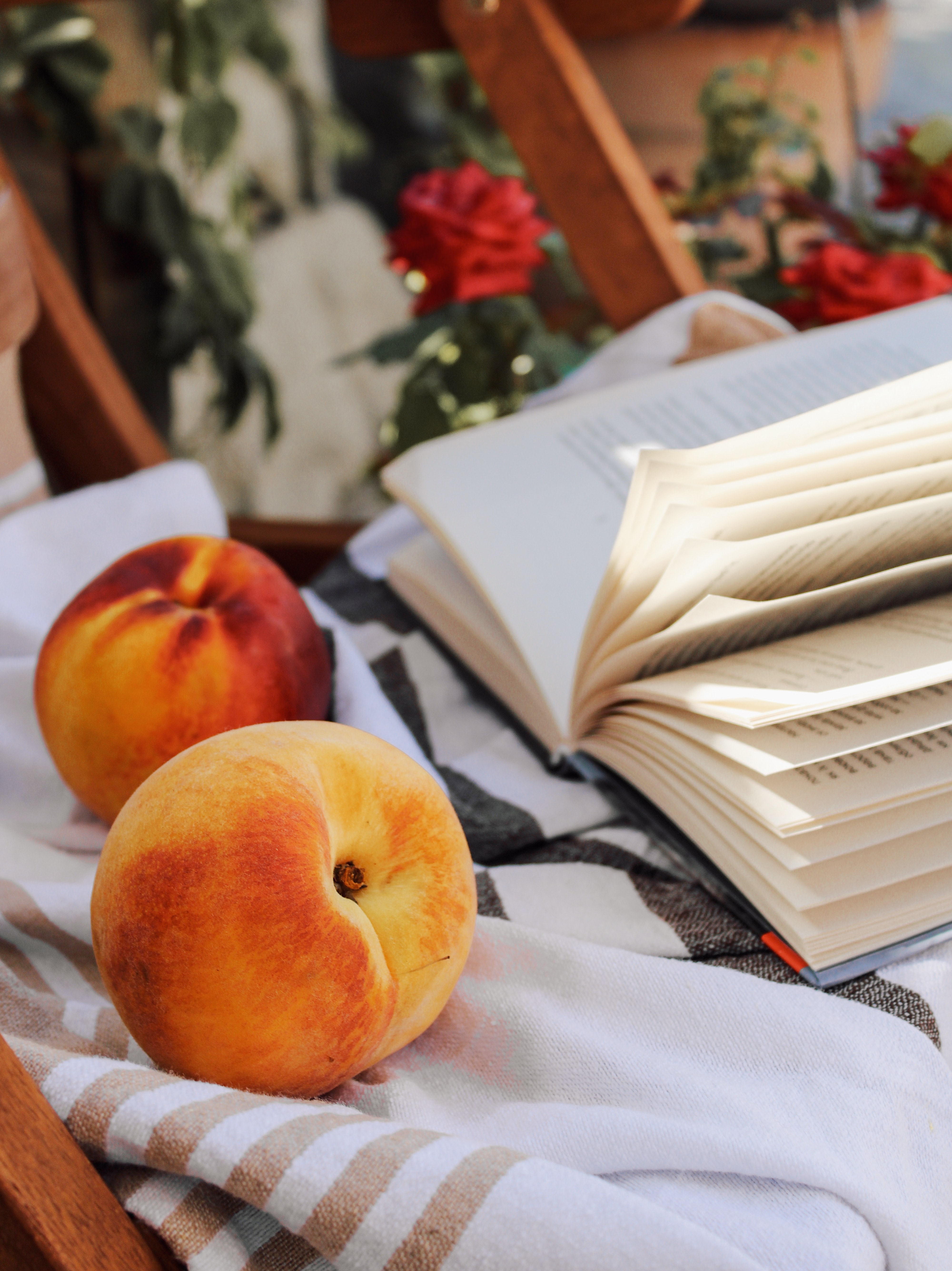 fruit, food, cloth, book, peach, pages, page HD wallpaper