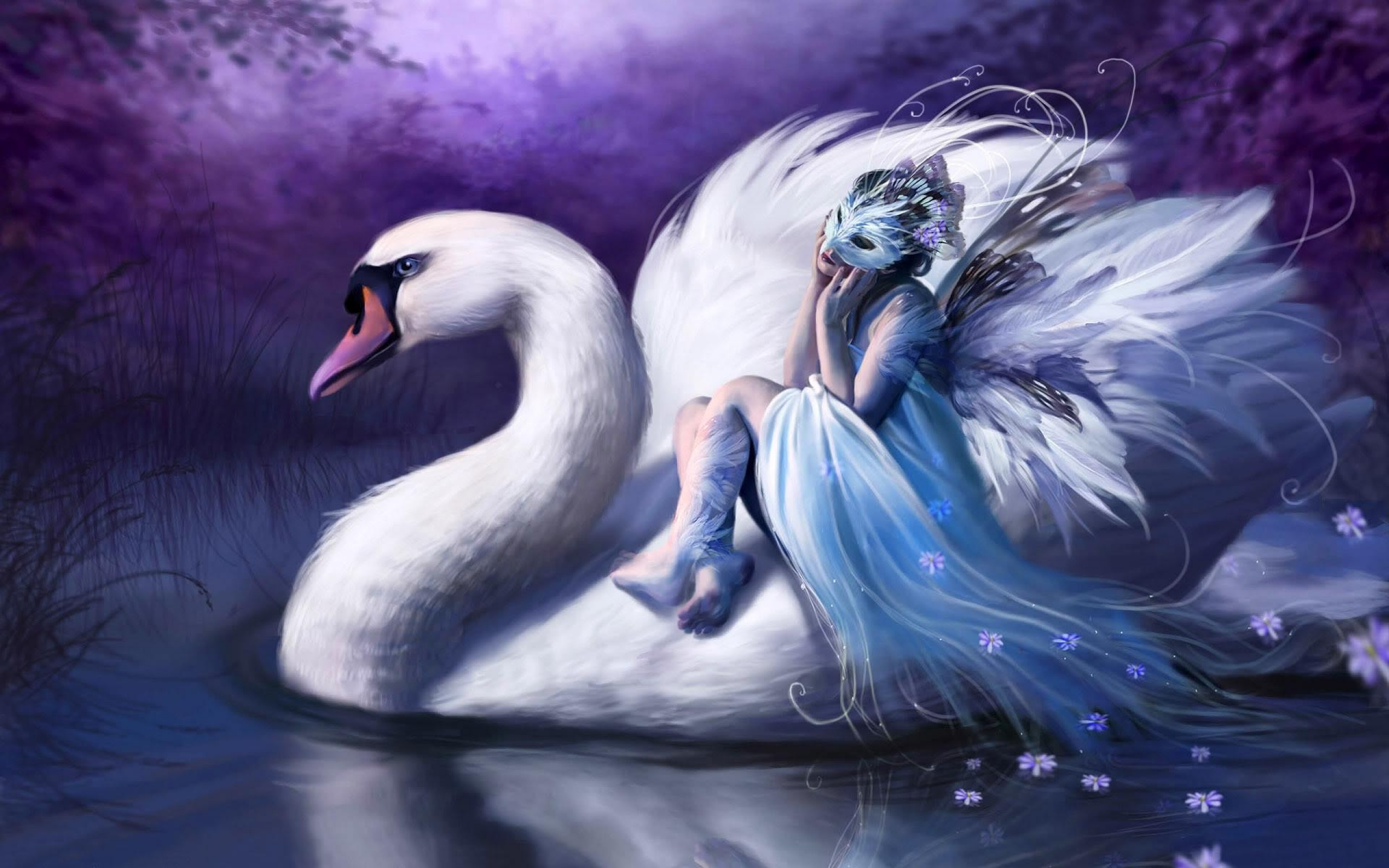 fantasy, women, swan cell phone wallpapers