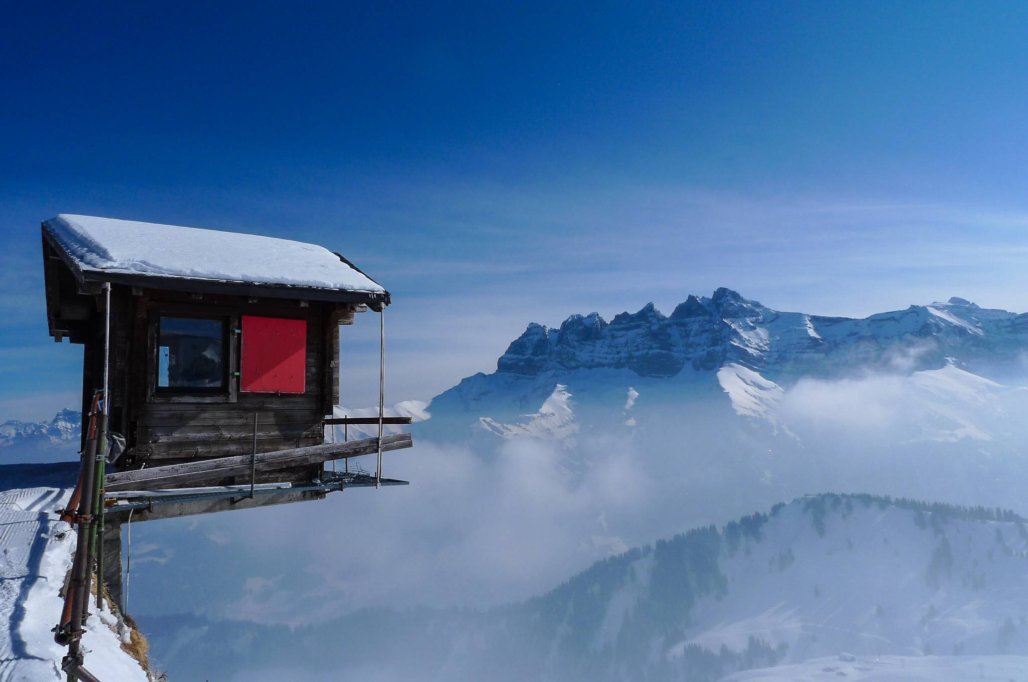 man made, cabin, cold, house, ice, mountain, snow