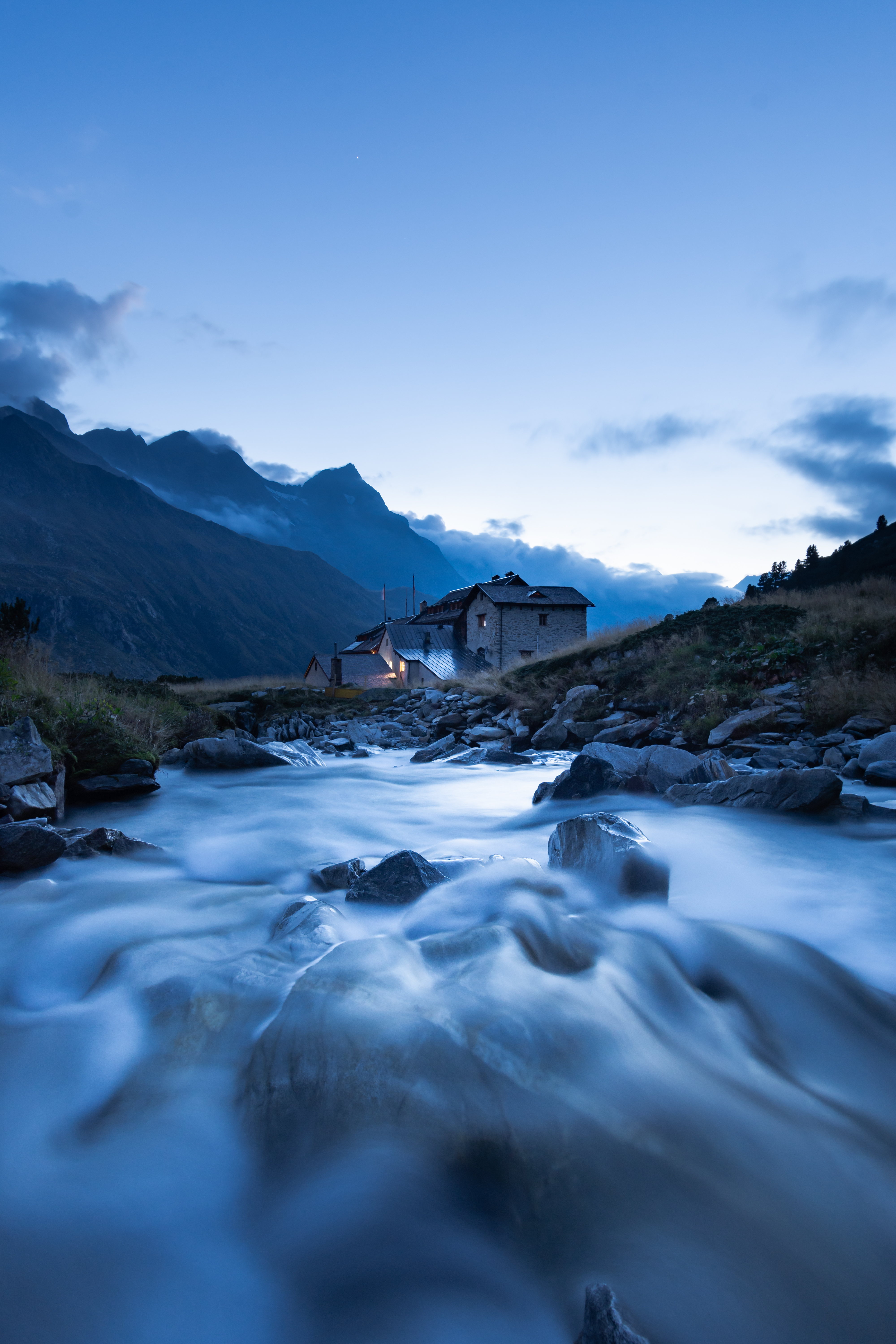 rivers, nature, water, stones, mountains, house wallpapers for tablet