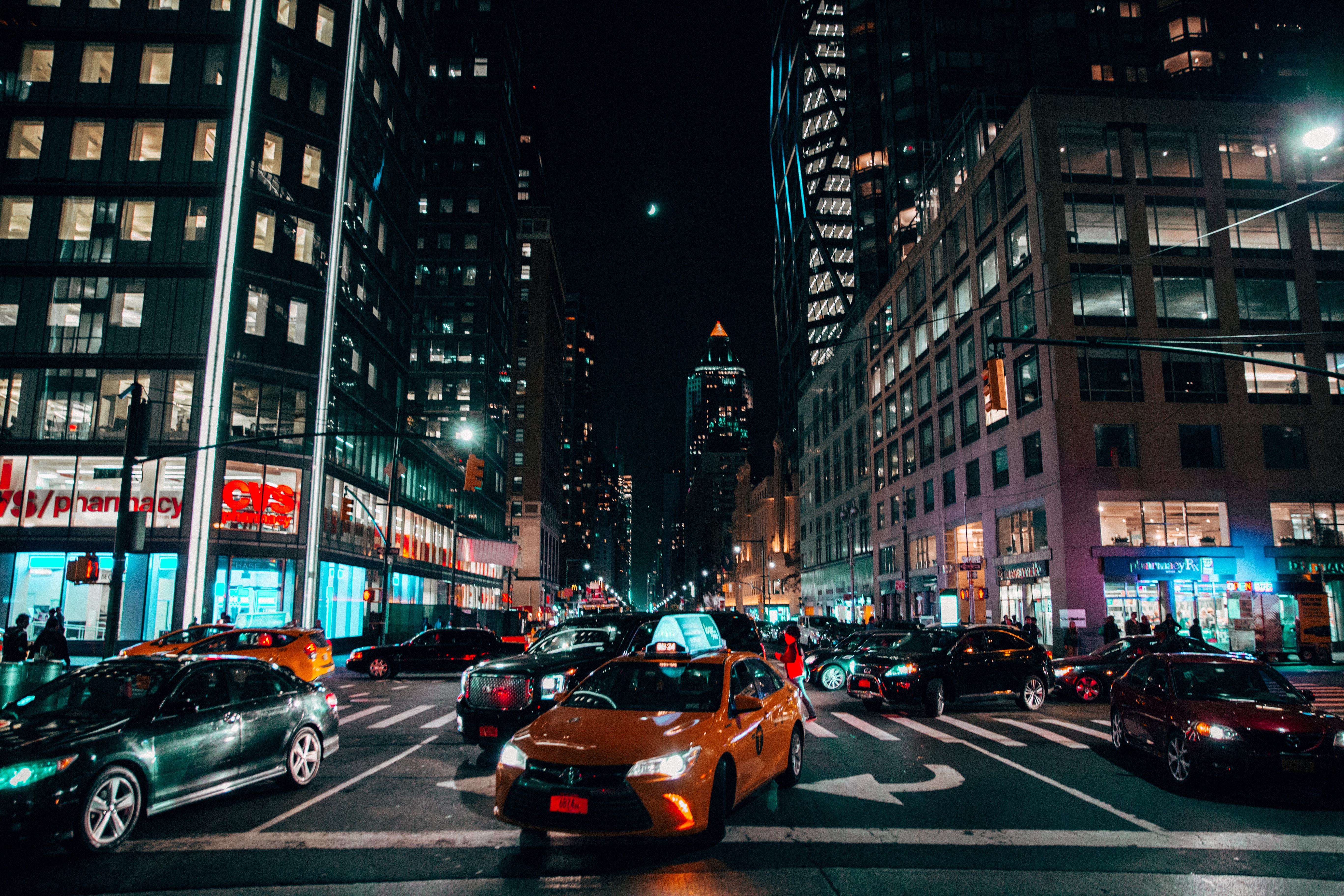cars, night city, movement Panoramic Wallpapers