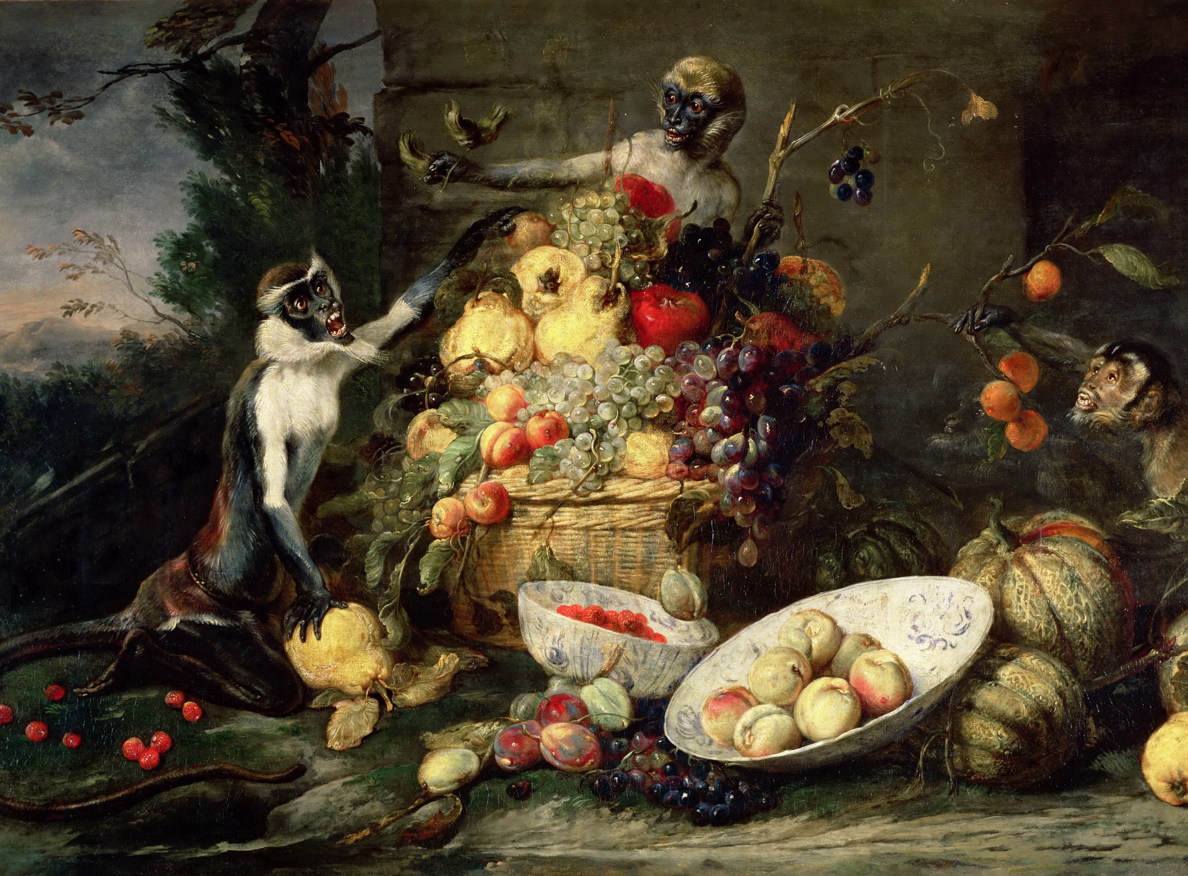 picture, art, frans sneijders, frans snyders, monkeys stealing fruits, monkeys stealing fruit, baroque, flanders
