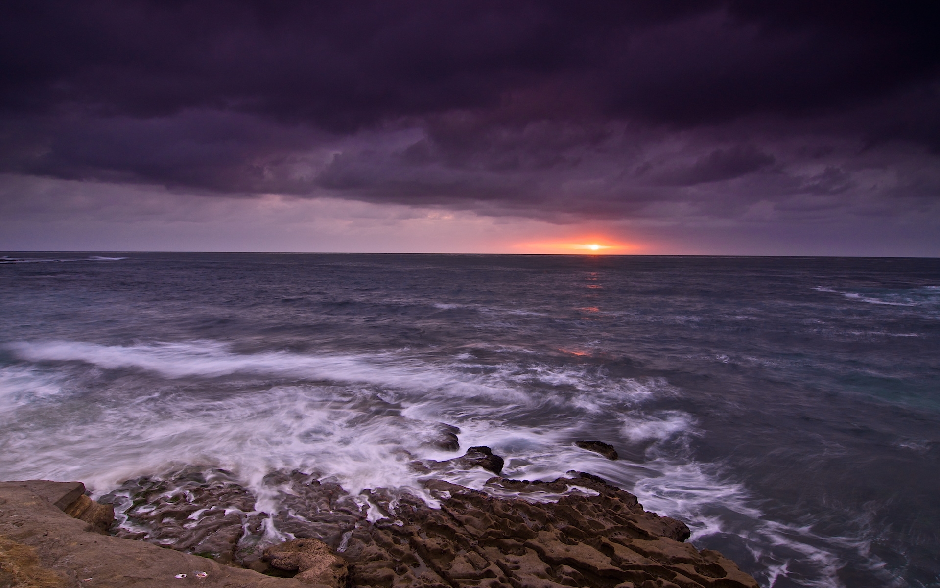 sky, sunset, landscape, water, art, sea, sun, violet Full HD