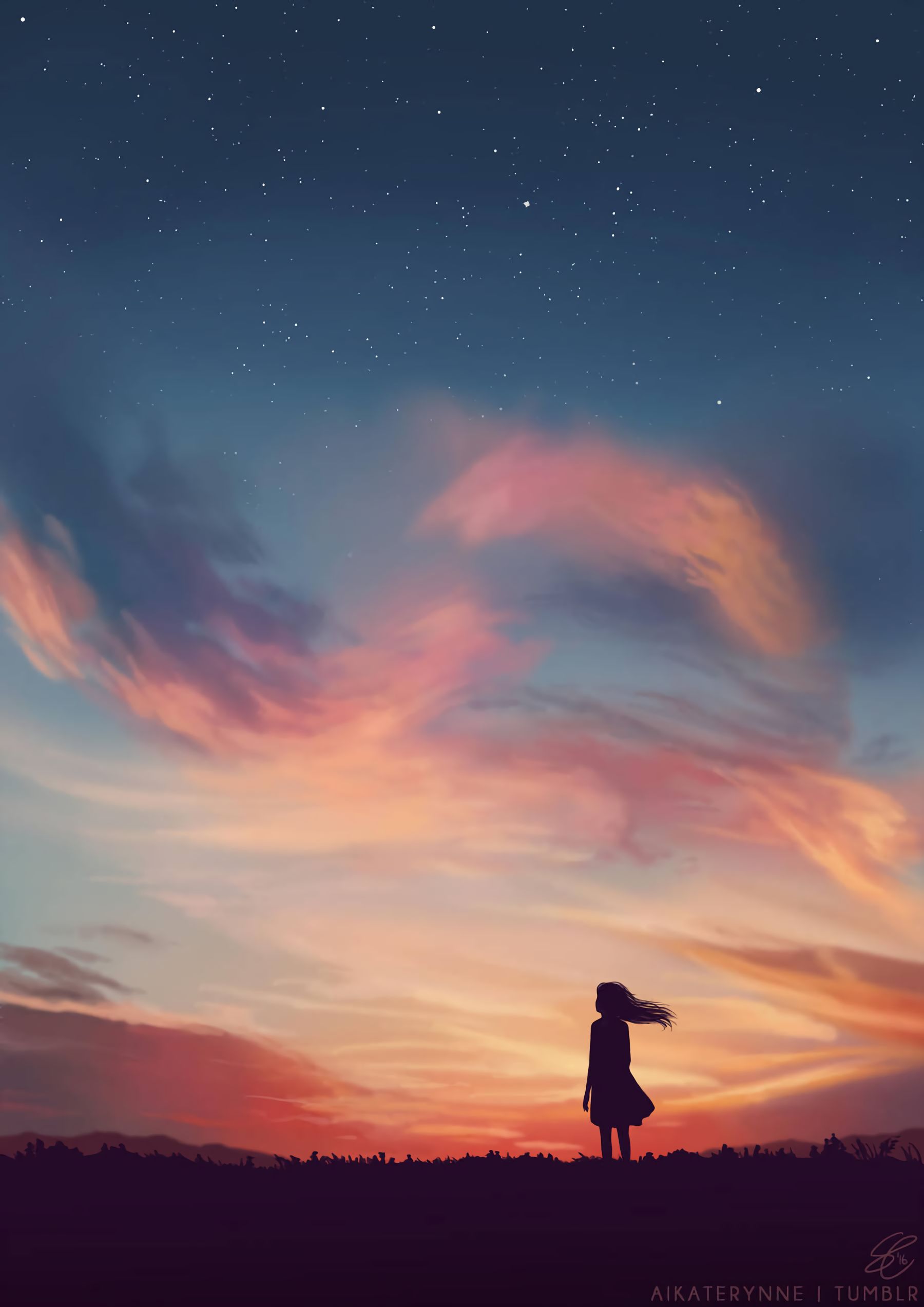 loneliness, sunset, sky, art, silhouette, field, evening
