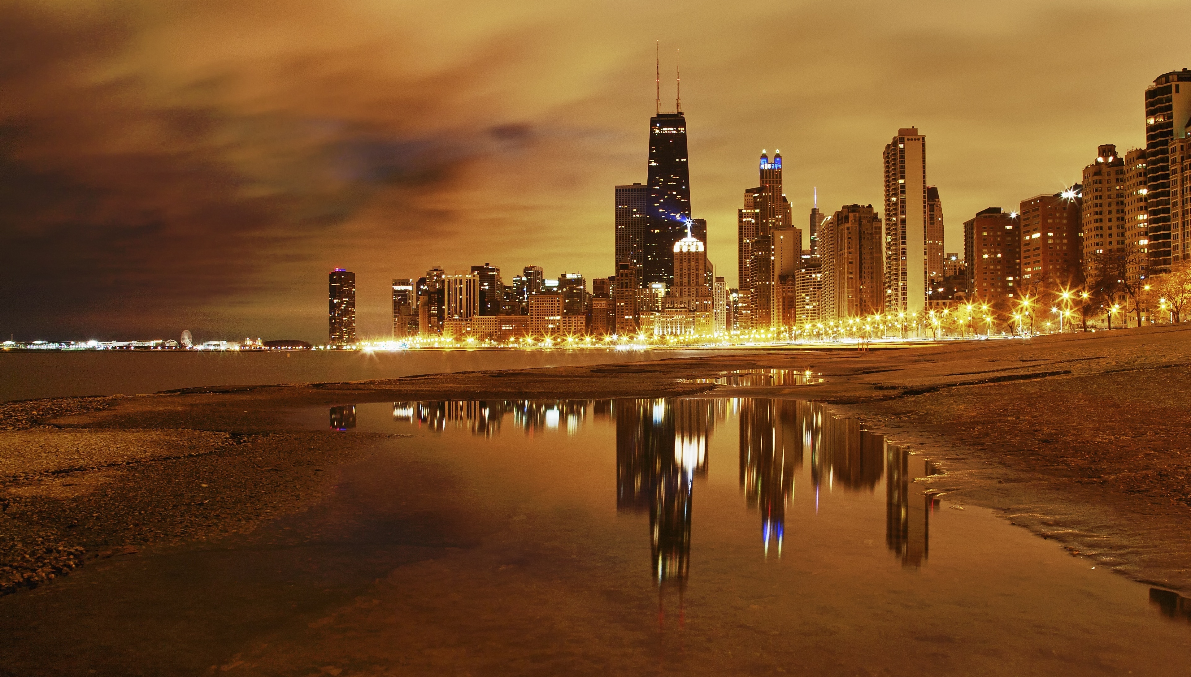 Free Images lights, cities, night, lake Chicago