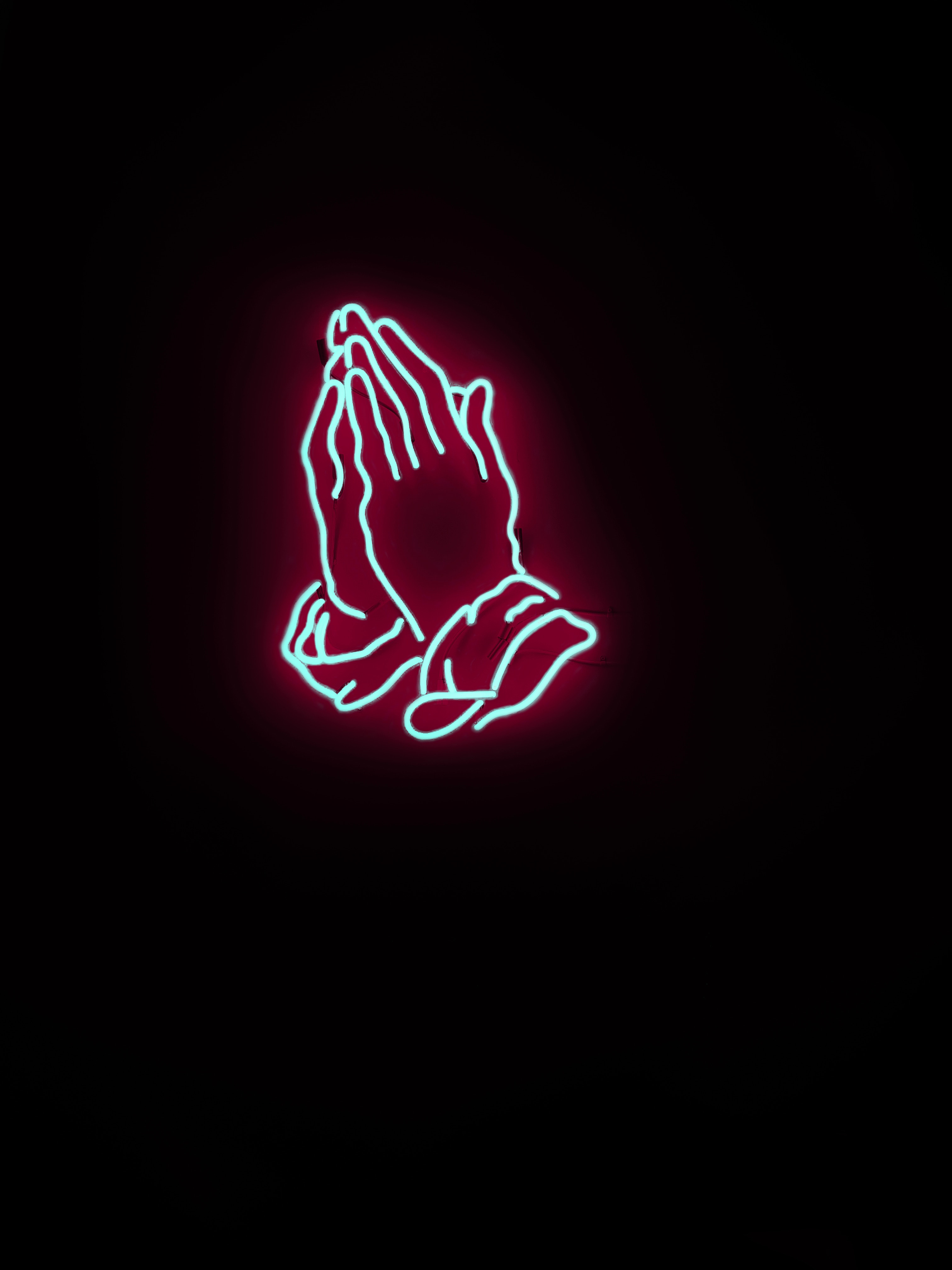 android hands, neon, prayer, dark