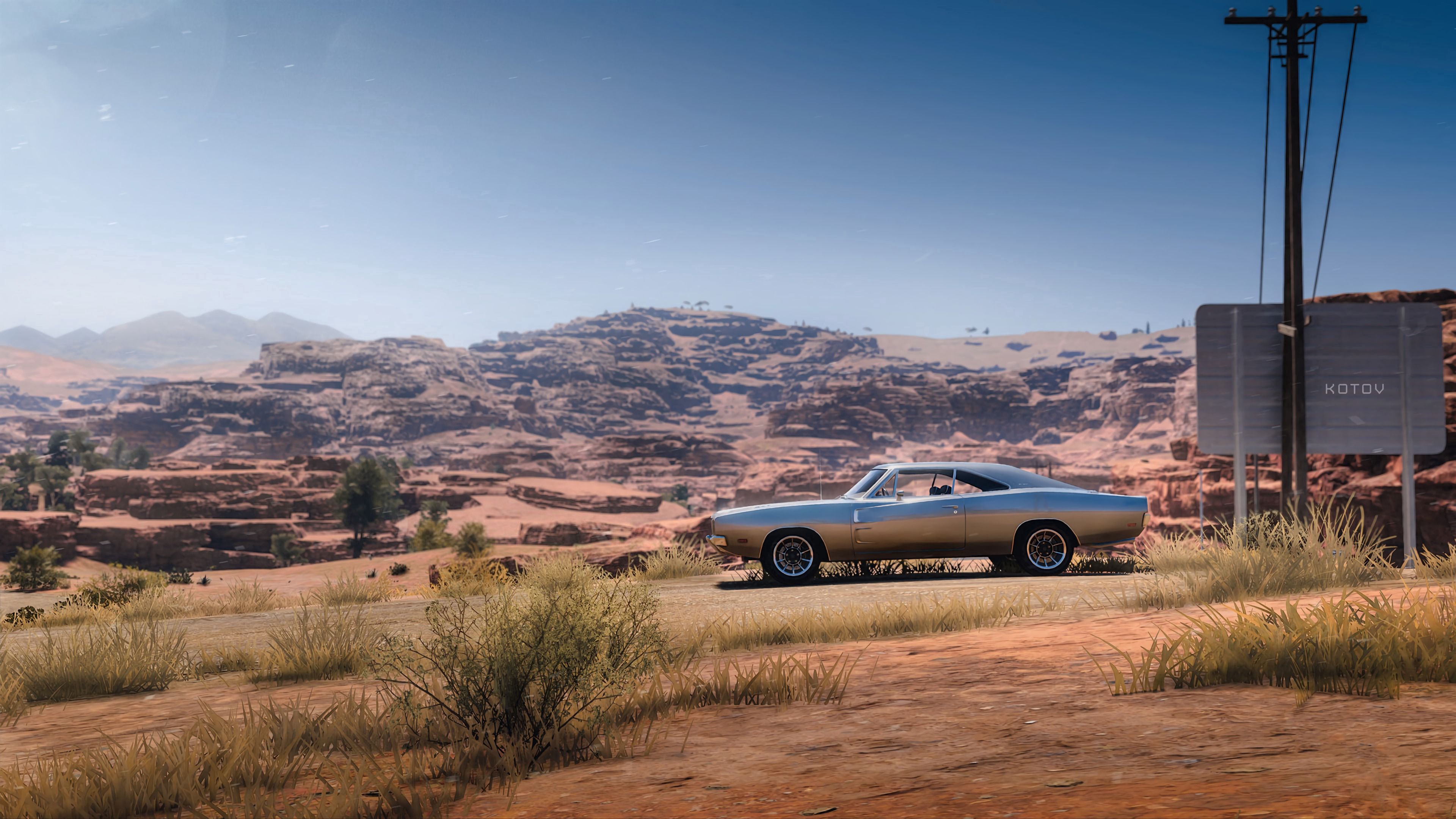 wallpapers desert, cars, car, machine, old, grey, dodge, dodge charger rt 69