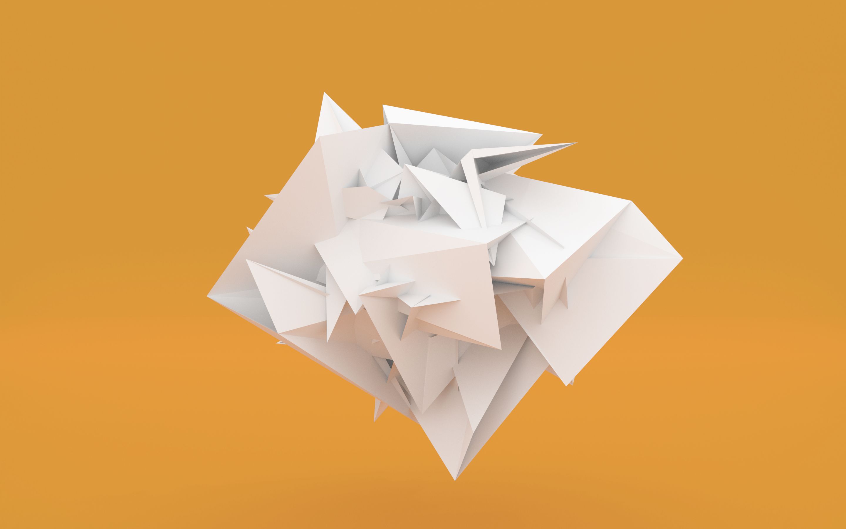3d, abstract, cgi, facets, low poly, minimalist, orange (color), paper, white