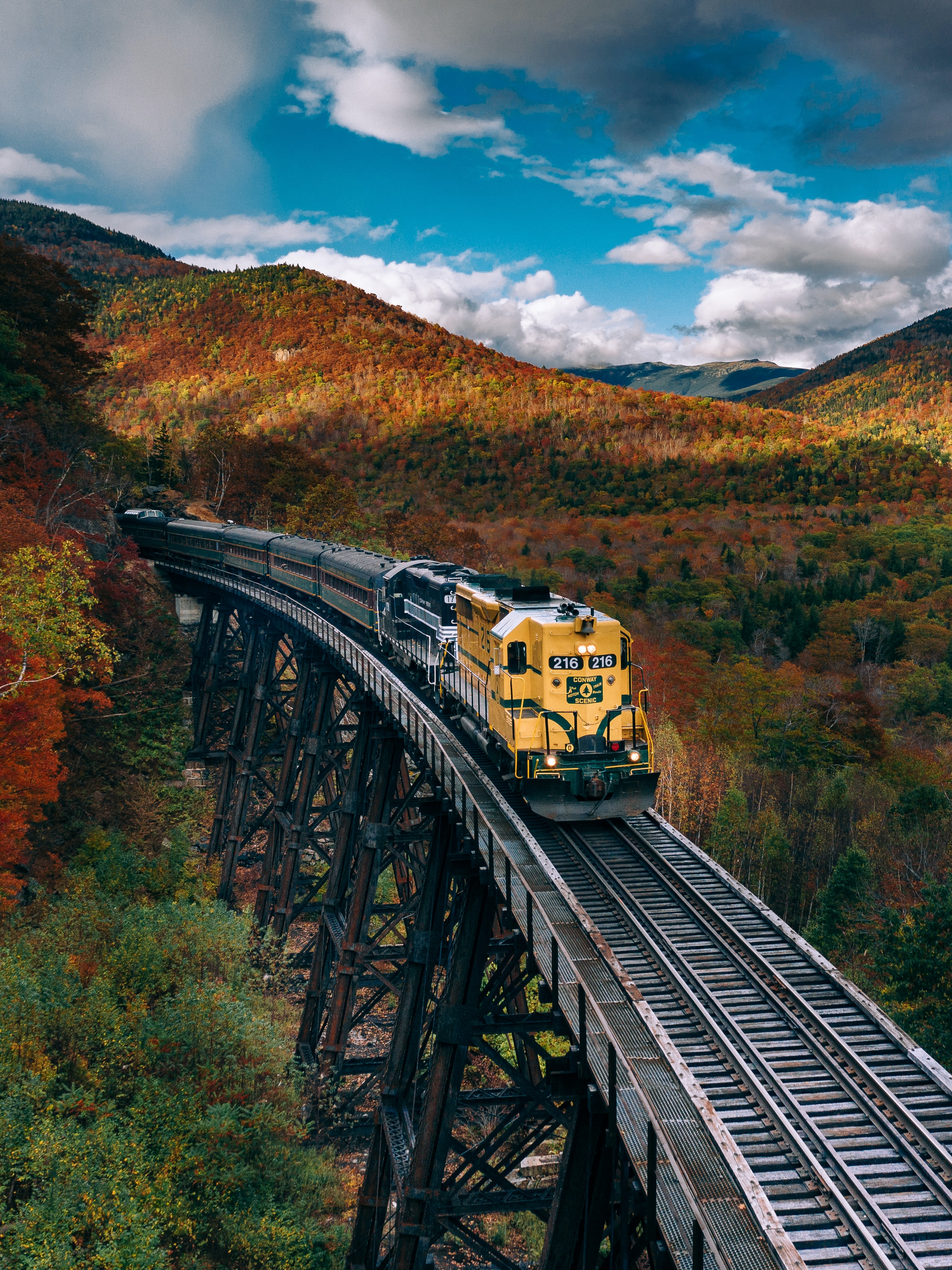 railway, train, holidays, trees, autumn wallpaper for mobile