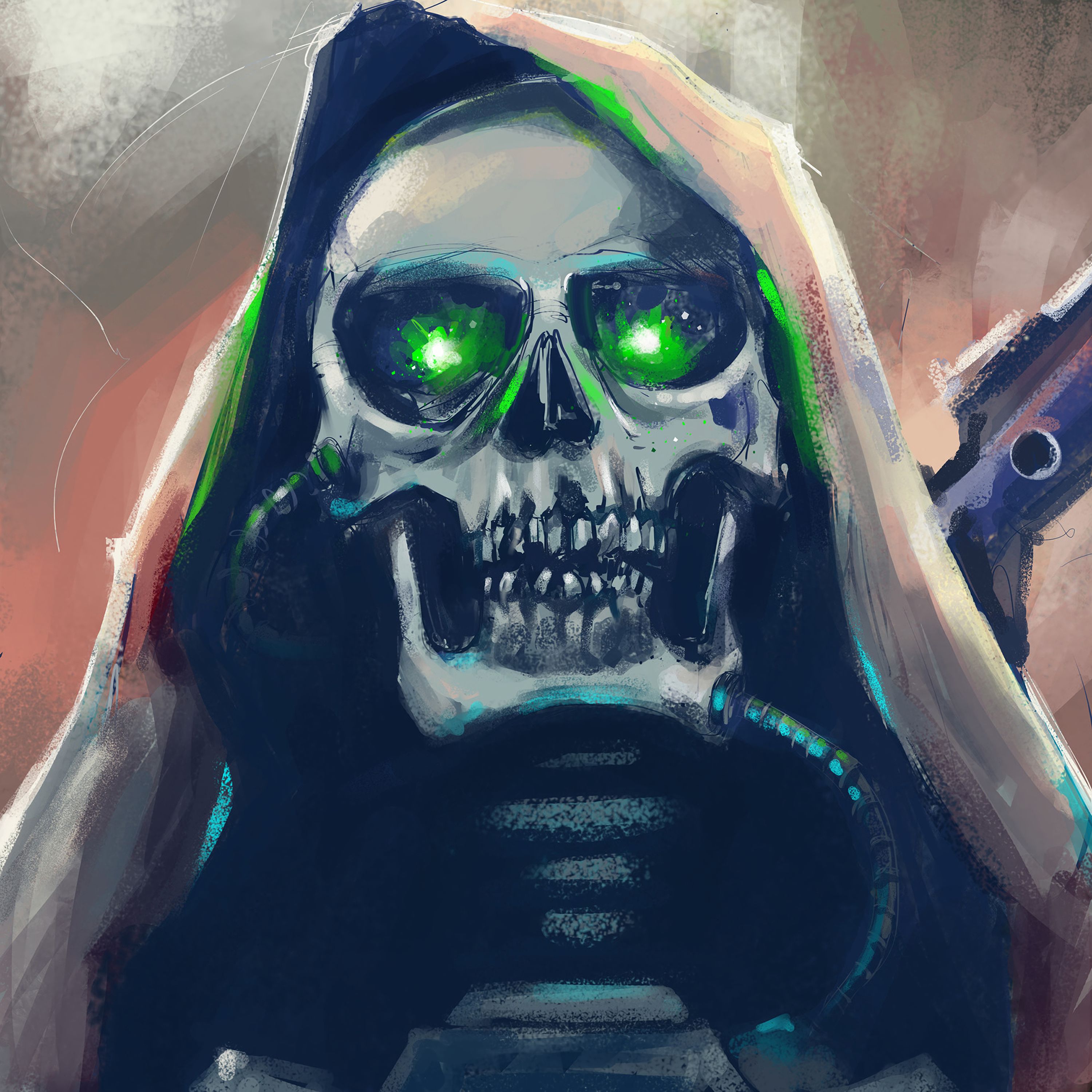 skull, hood, art, eyes for android